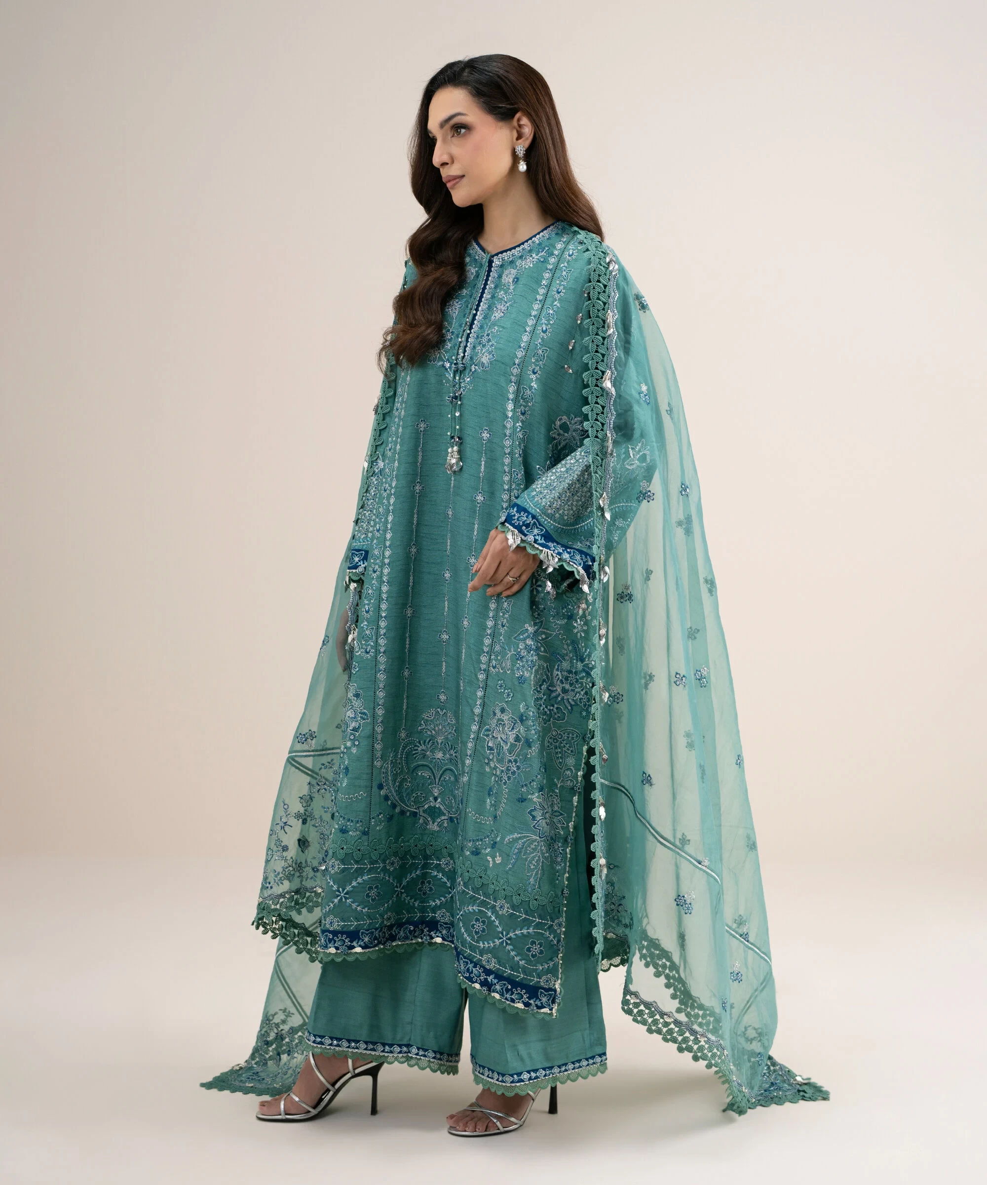3 Piece - Embroidered Raw Silk Suit - 3PELXS26V851