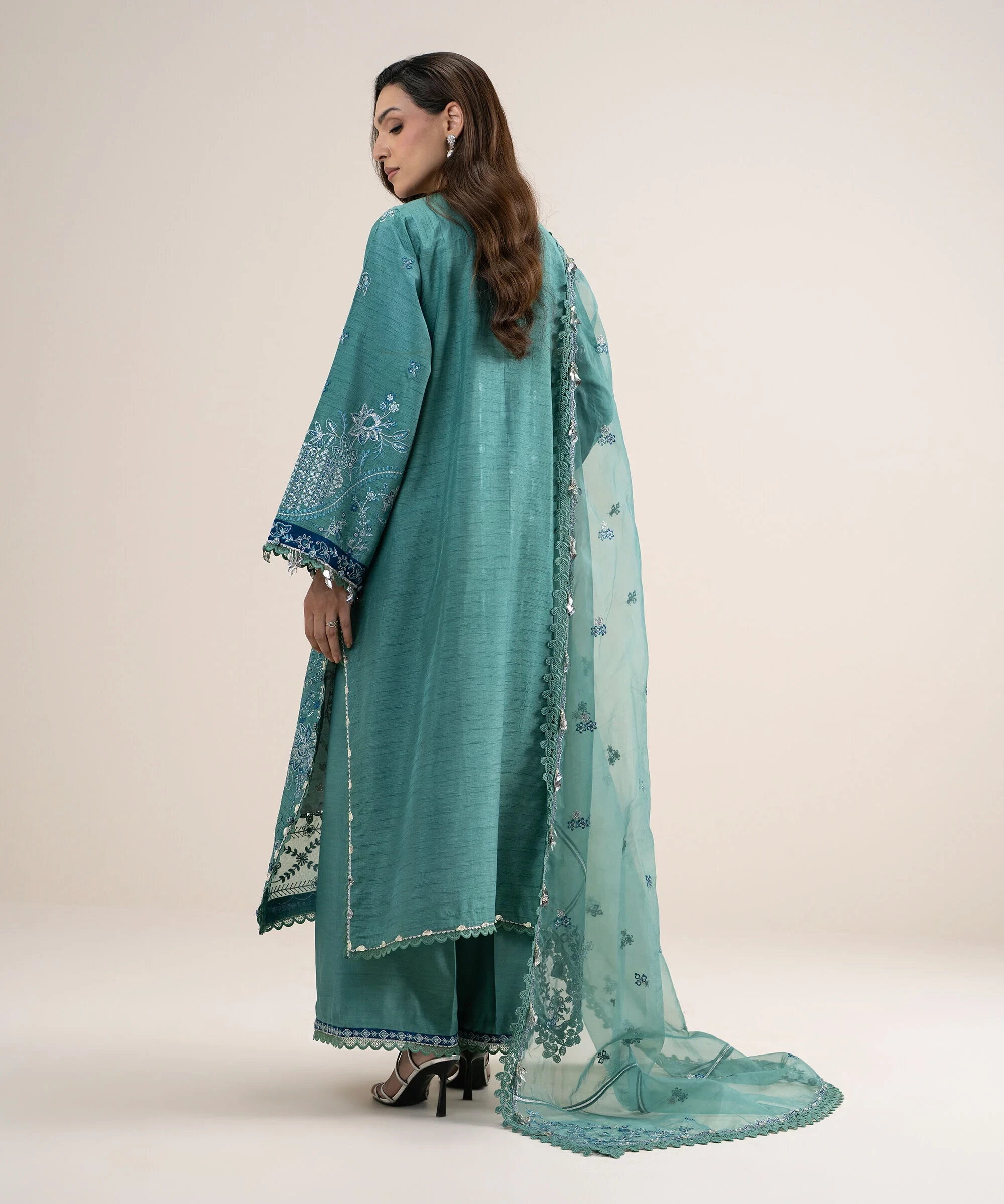 3 Piece - Embroidered Raw Silk Suit - 3PELXS26V851