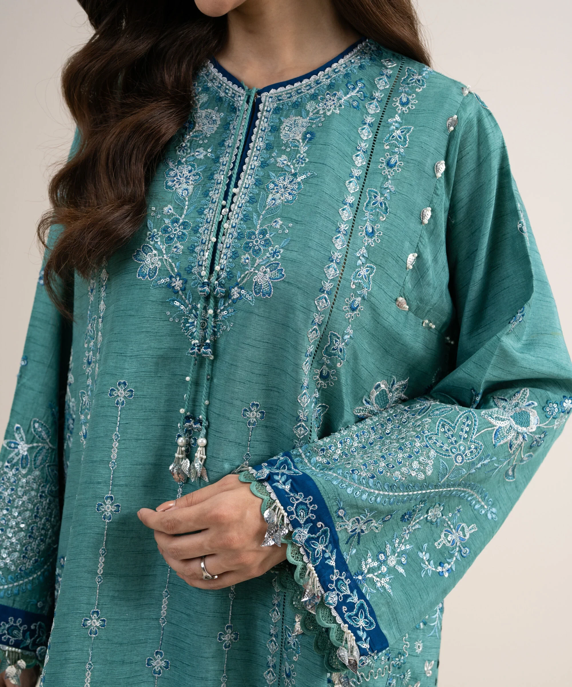 3 Piece - Embroidered Raw Silk Suit - 3PELXS26V851
