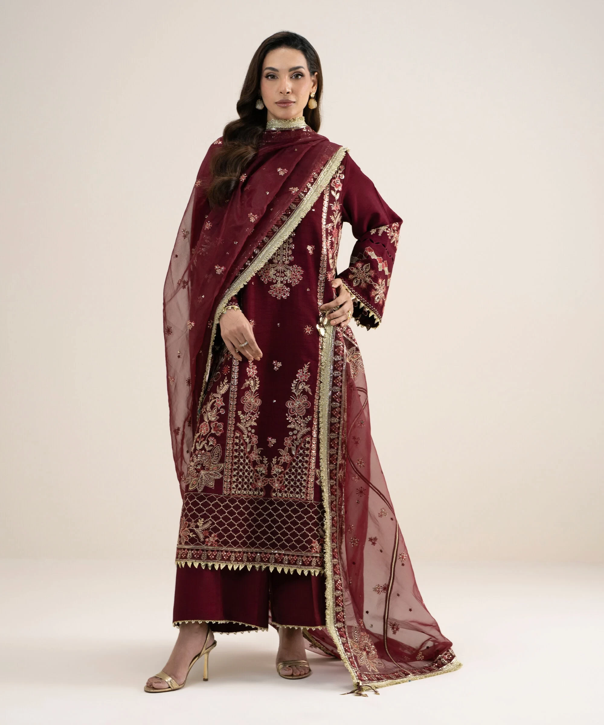3 Piece - Embroidered Raw Silk Suit - 3PELXS26V852