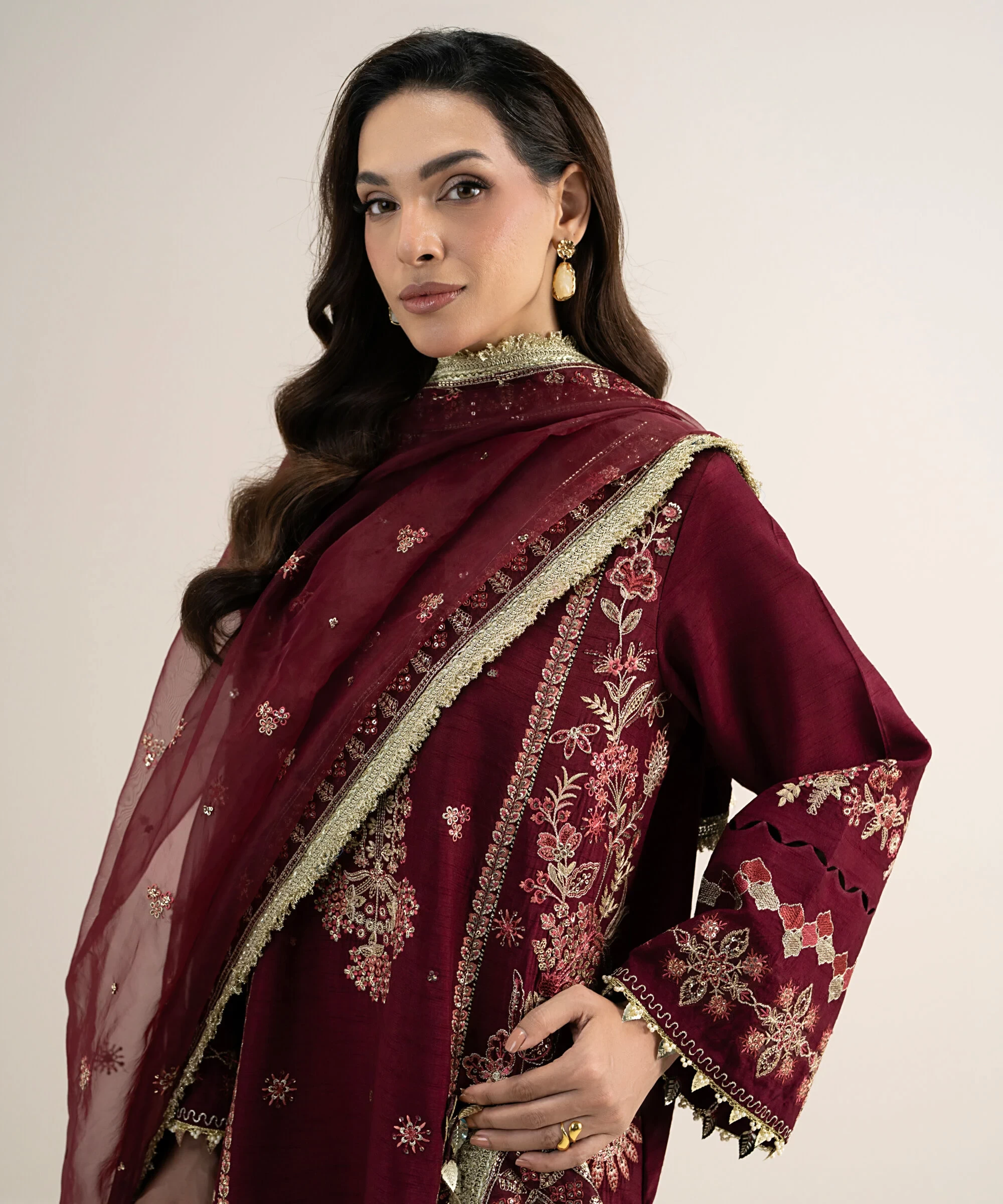 3 Piece - Embroidered Raw Silk Suit - 3PELXS26V852