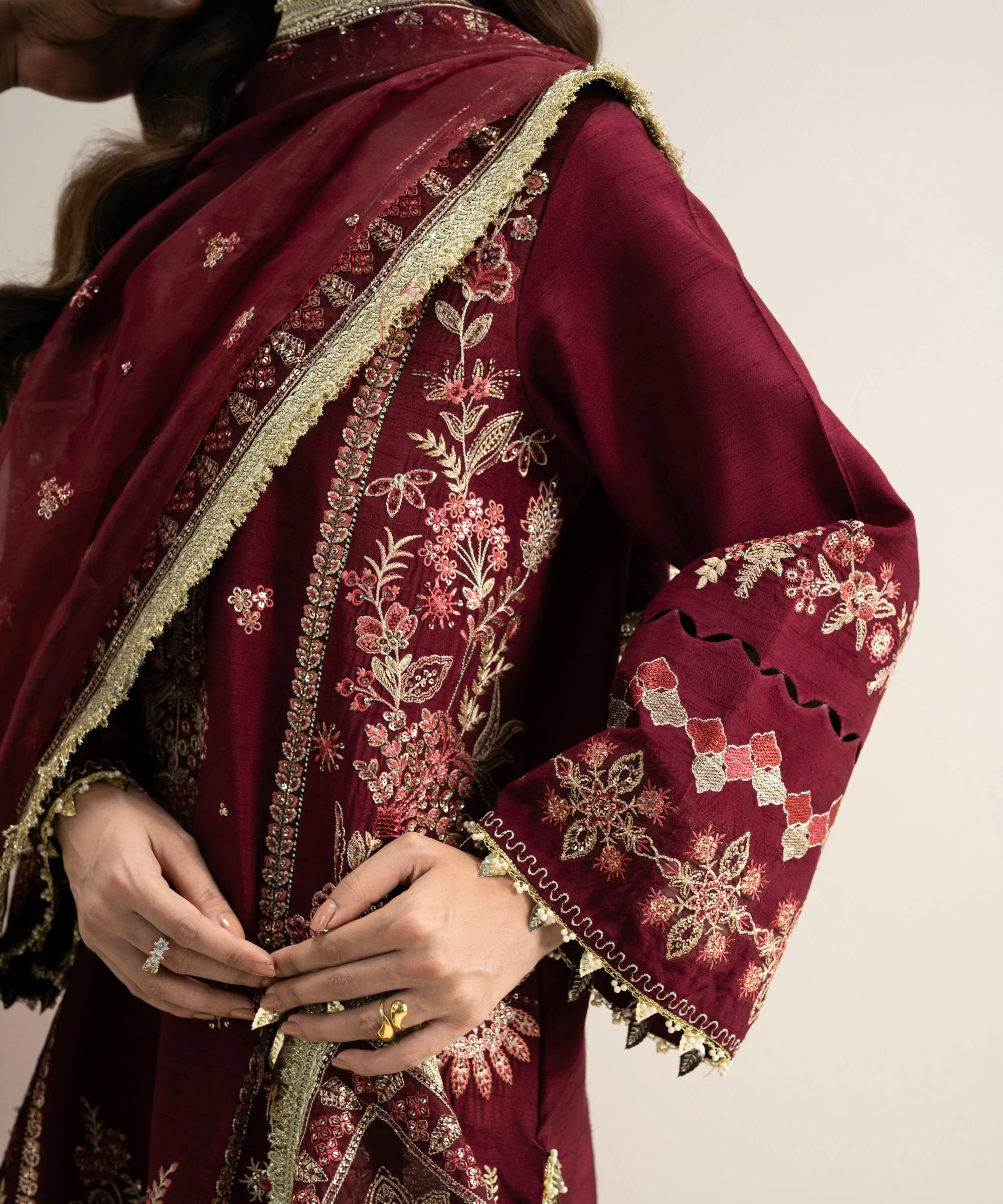 3 Piece - Embroidered Raw Silk Suit - 3PELXS26V852