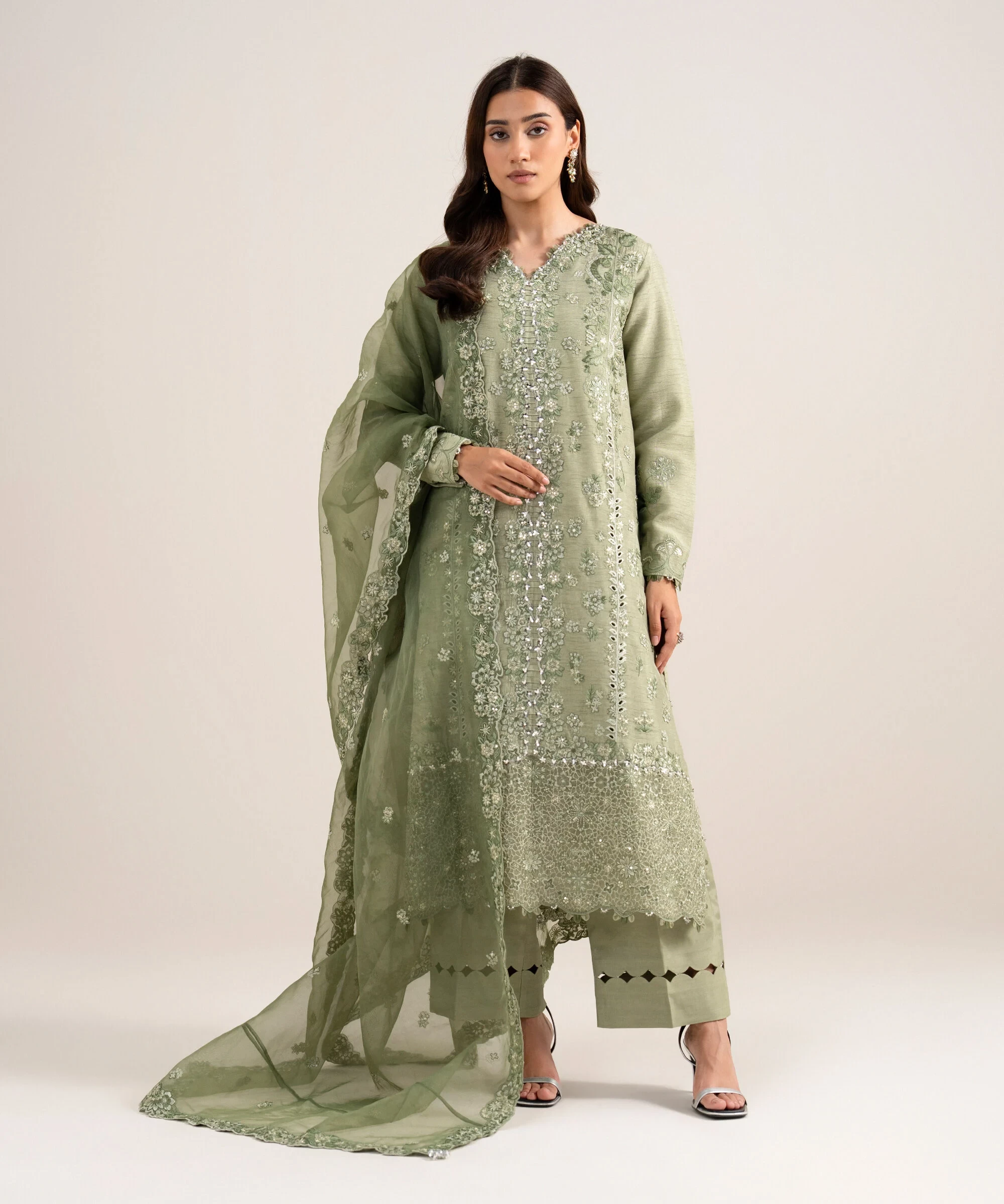 3 Piece - Embroidered Raw Silk Suit - 3PELXS26V846
