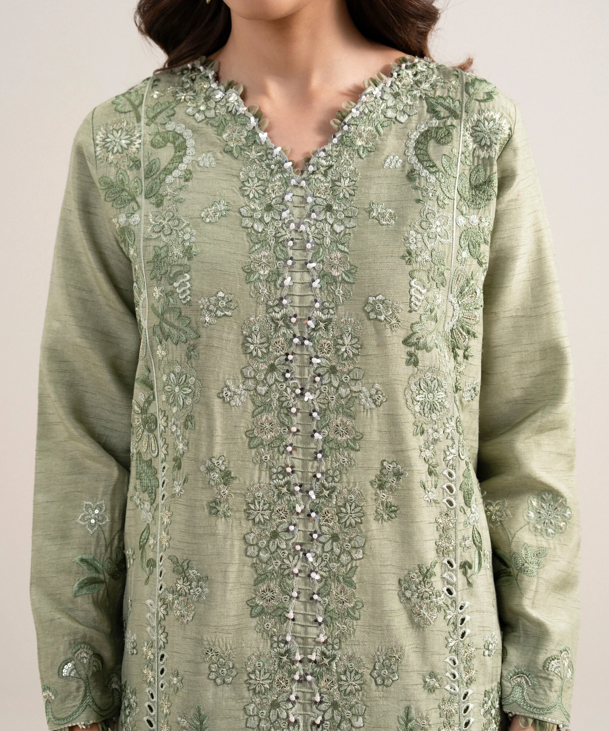 3 Piece - Embroidered Raw Silk Suit - 3PELXS26V846