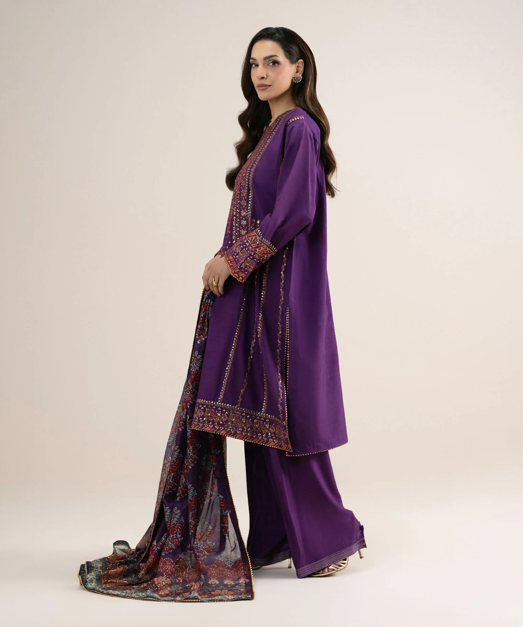 3 Piece - Embroidered Raw Silk Suit - 3PELXS26V738