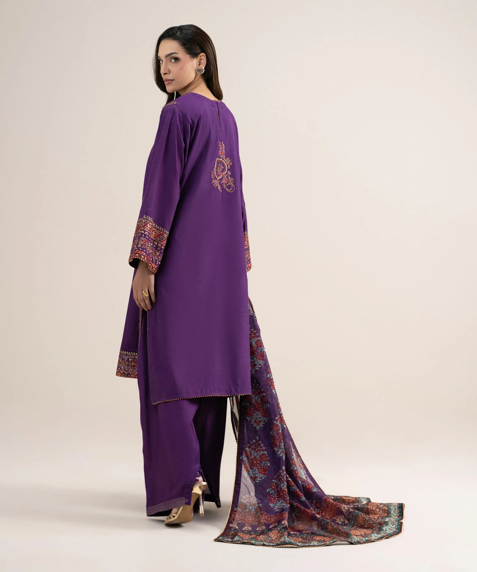 3 Piece - Embroidered Raw Silk Suit - 3PELXS26V738
