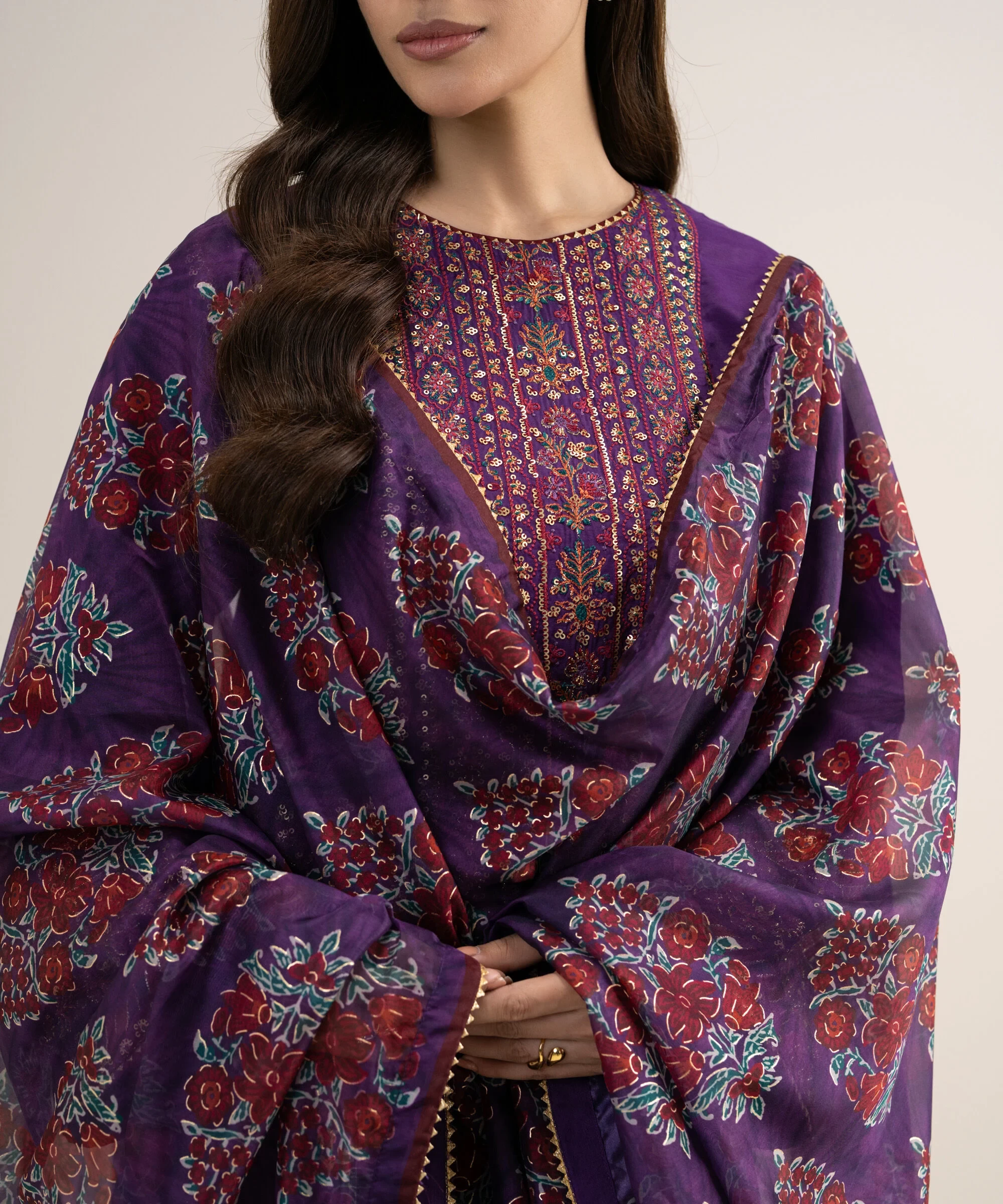 3 Piece - Embroidered Raw Silk Suit - 3PELXS26V738
