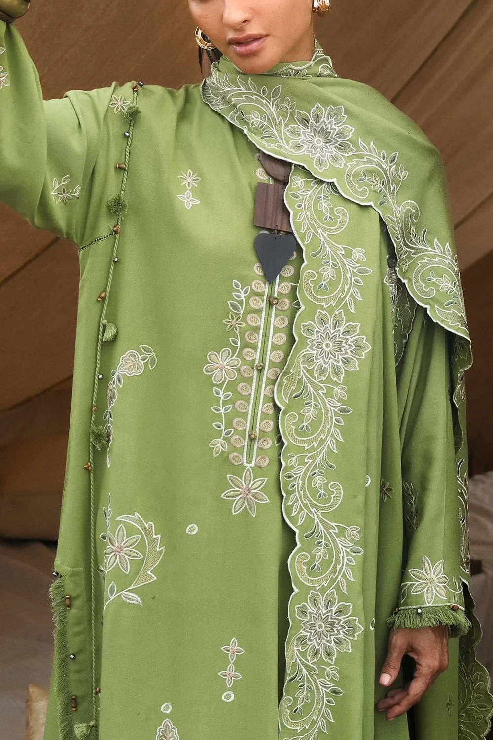 3 Piece Embroidered Karandi Suit with Embroidered Karandi Dupatta - W-FB-CW-26-4