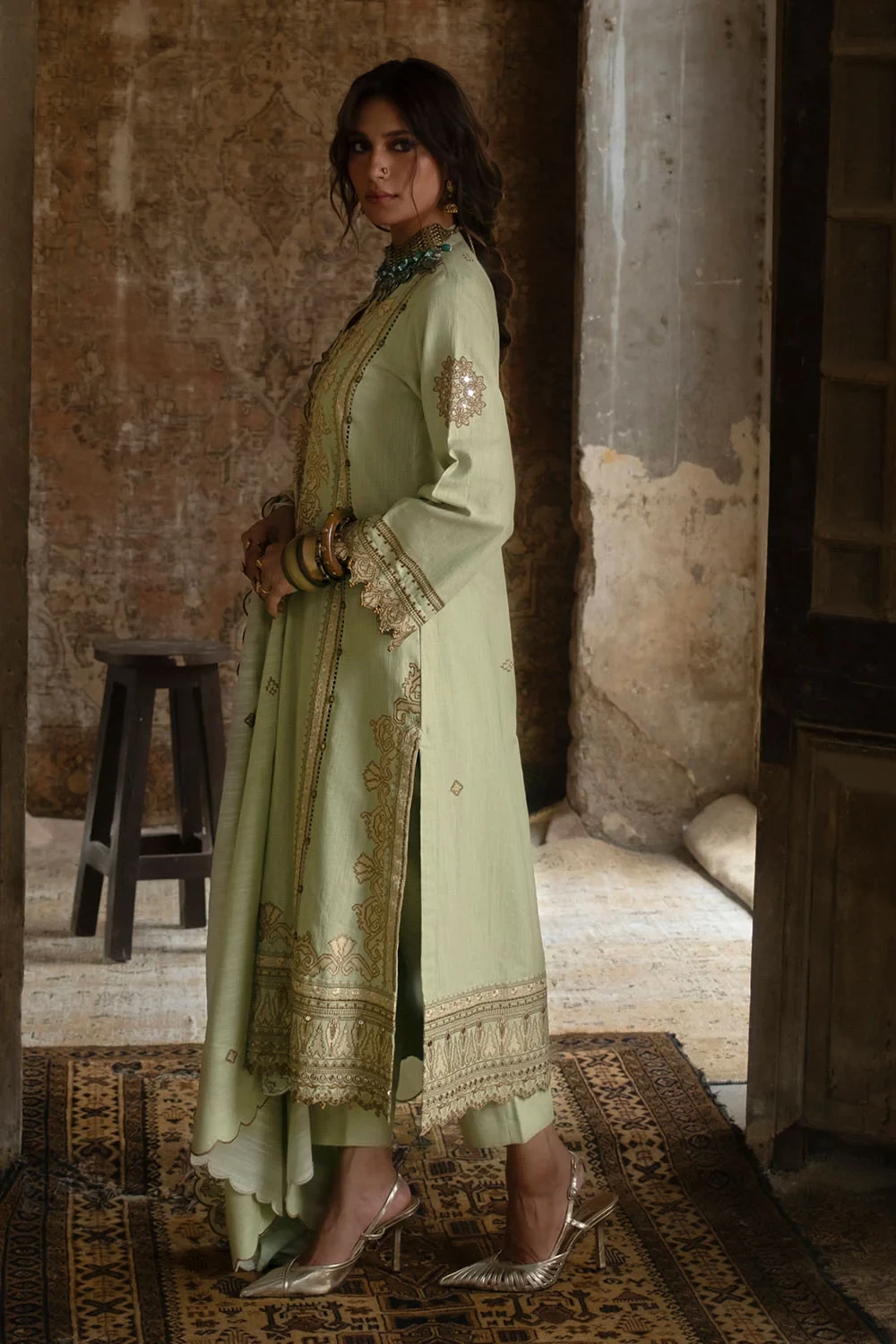 3 Piece Embroidered Khaddar Suit with Embroidered Khaddar Dupatta - W-FB-CW-26-4