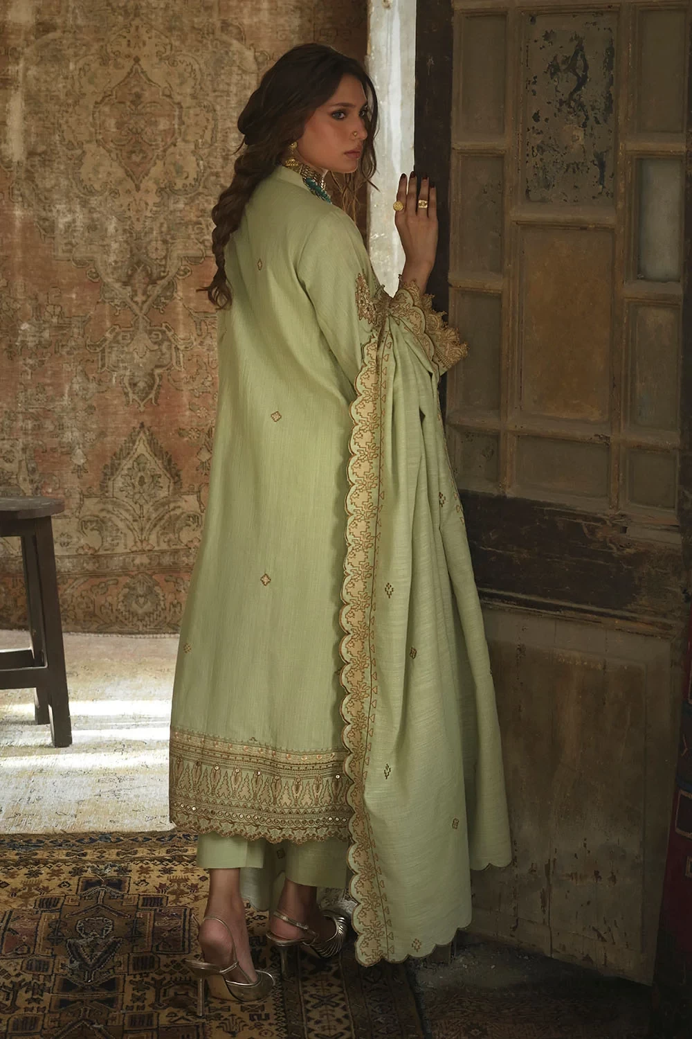 3 Piece Embroidered Khaddar Suit with Embroidered Khaddar Dupatta - W-FB-CW-26-4