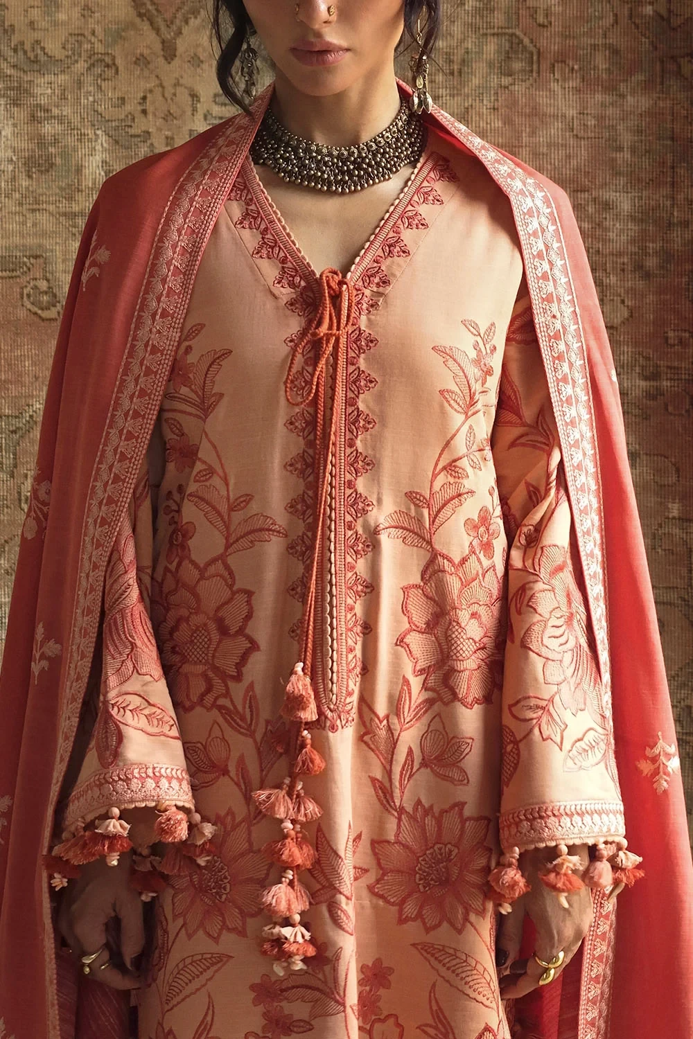 3 Piece Embroidered Khaddar Suit with Embroidered Khaddar Dupatta - W-FB-CW-26-4