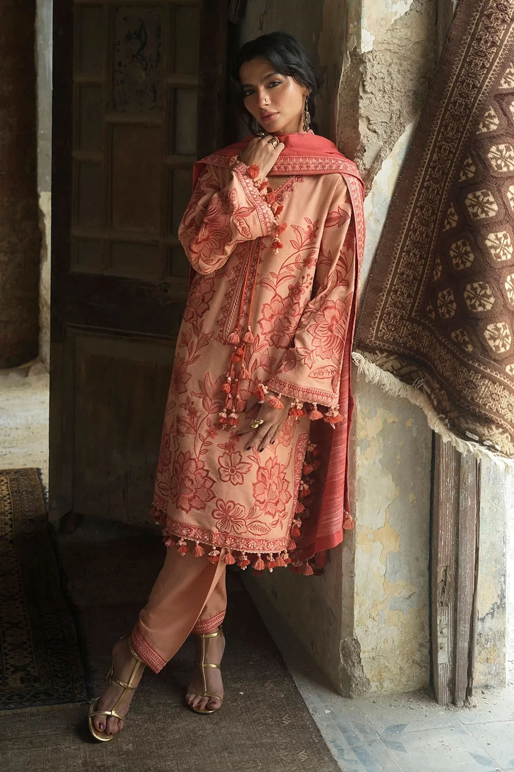 3 Piece Embroidered Khaddar Suit with Embroidered Khaddar Dupatta - W-FB-CW-26-4