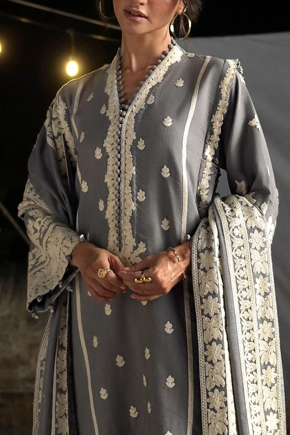 3 Piece Embroidered Khaddar Suit with Embroidered Khaddar Dupatta - W-FB-CW-26-4