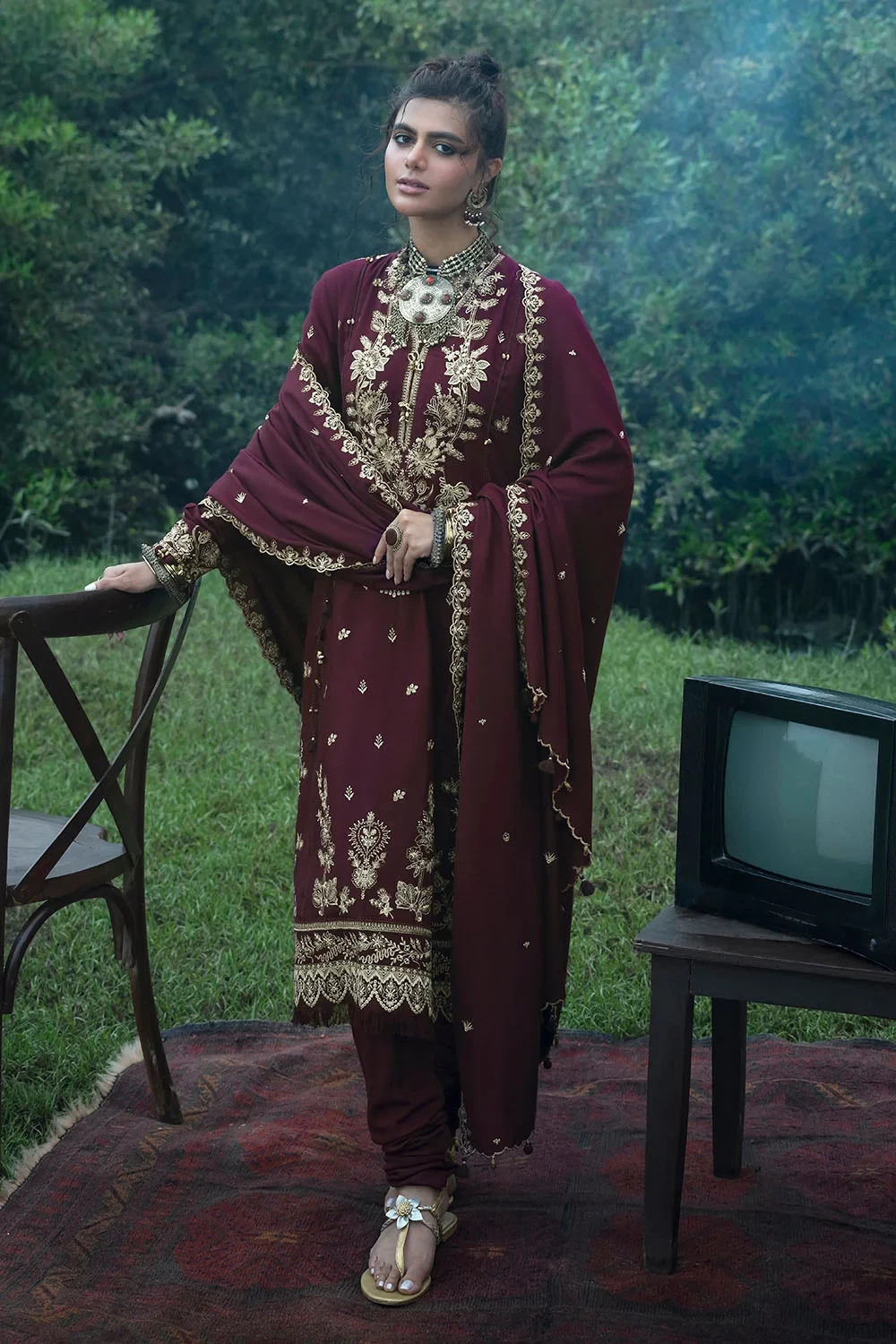 3 Piece Embroidered Pashmina Suit with Embroidered Pashmina Dupatta - W-FB-CW-26