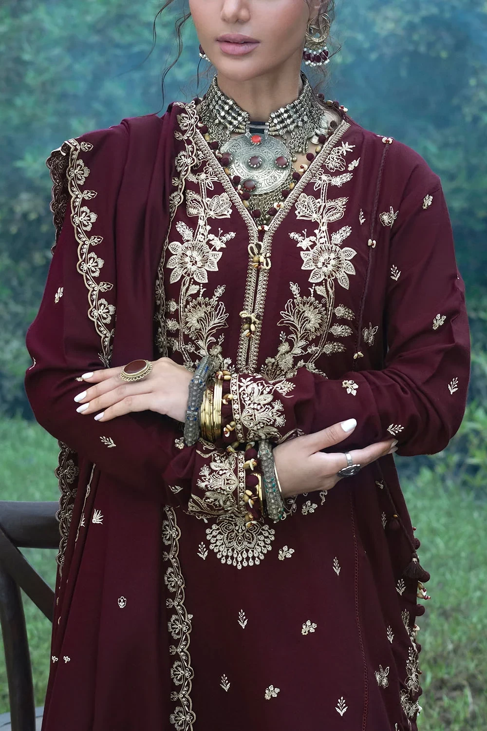 3 Piece Embroidered Pashmina Suit with Embroidered Pashmina Dupatta - W-FB-CW-26