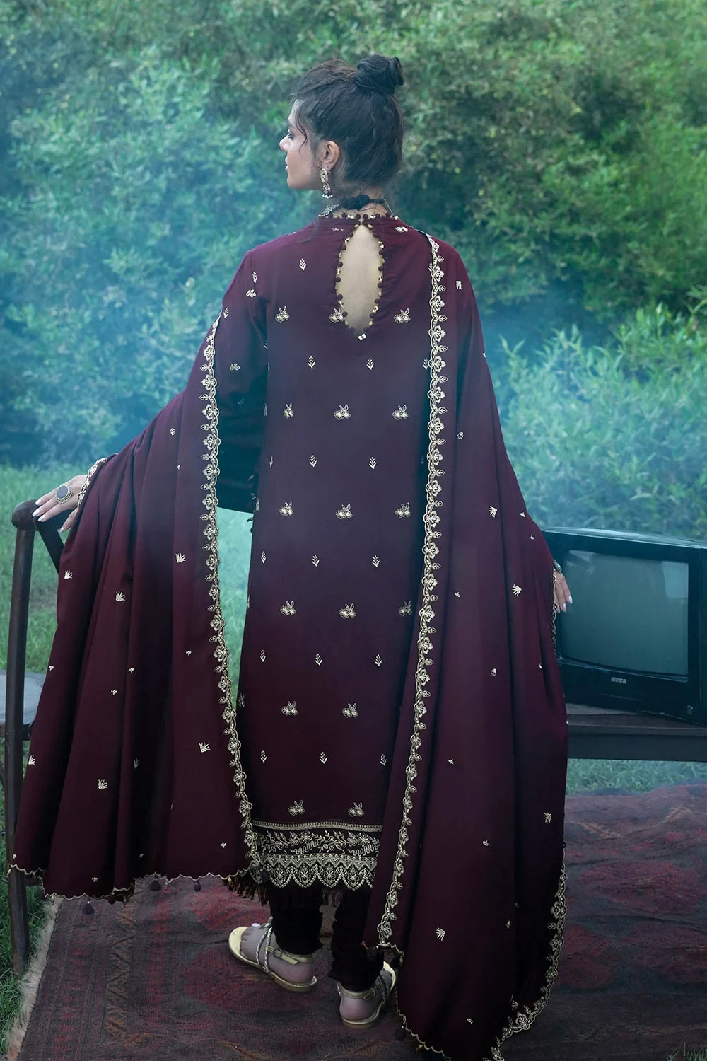 3 Piece Embroidered Pashmina Suit with Embroidered Pashmina Dupatta - W-FB-CW-26