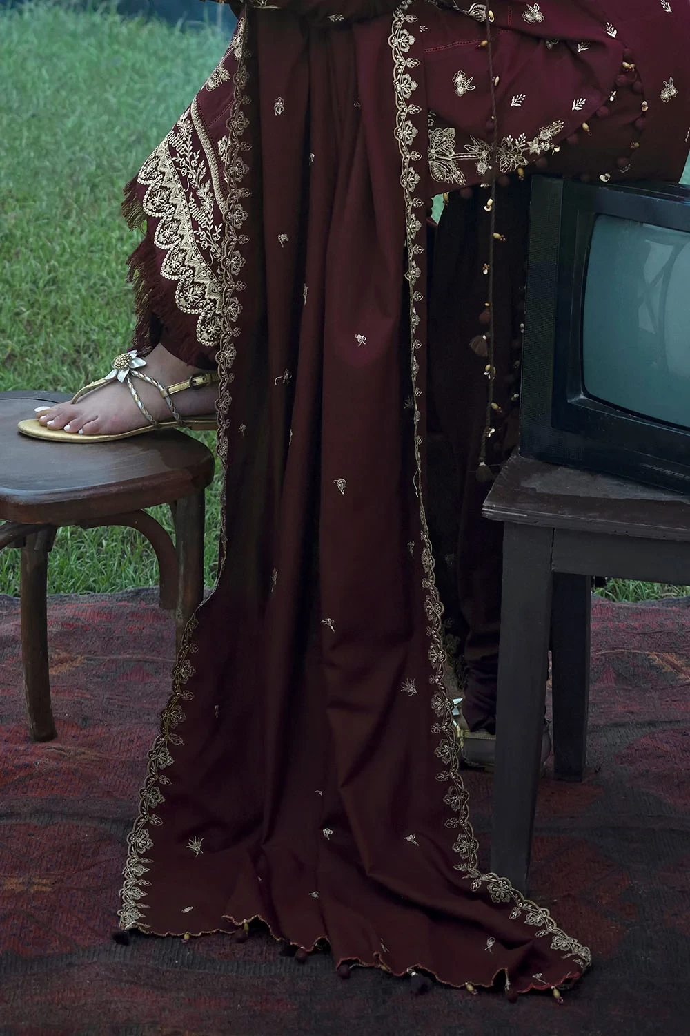 3 Piece Embroidered Pashmina Suit with Embroidered Pashmina Dupatta - W-FB-CW-26