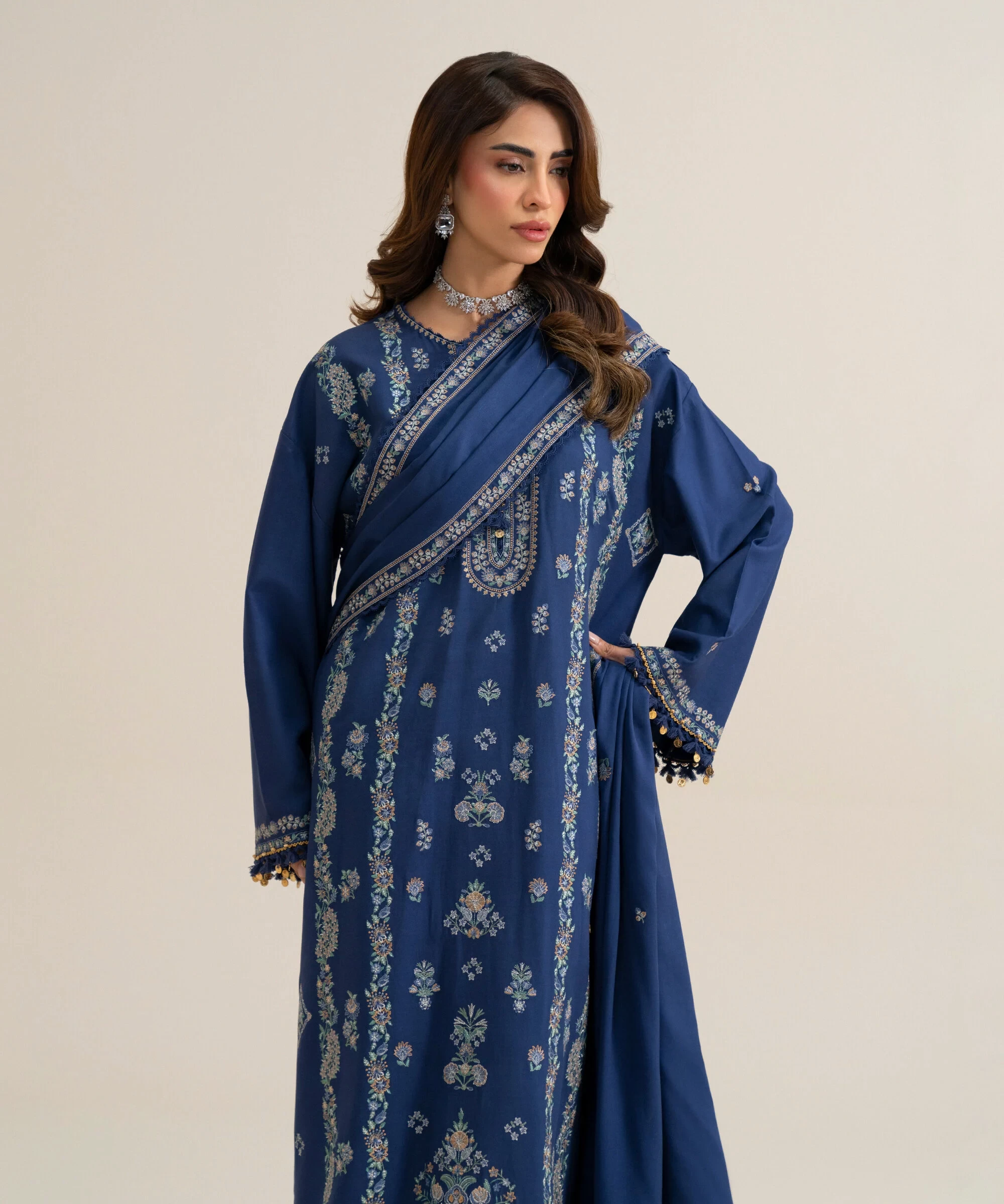 3 PIECE - EMBROIDERED COTTON TWILL SUIT - U3PELX26V946