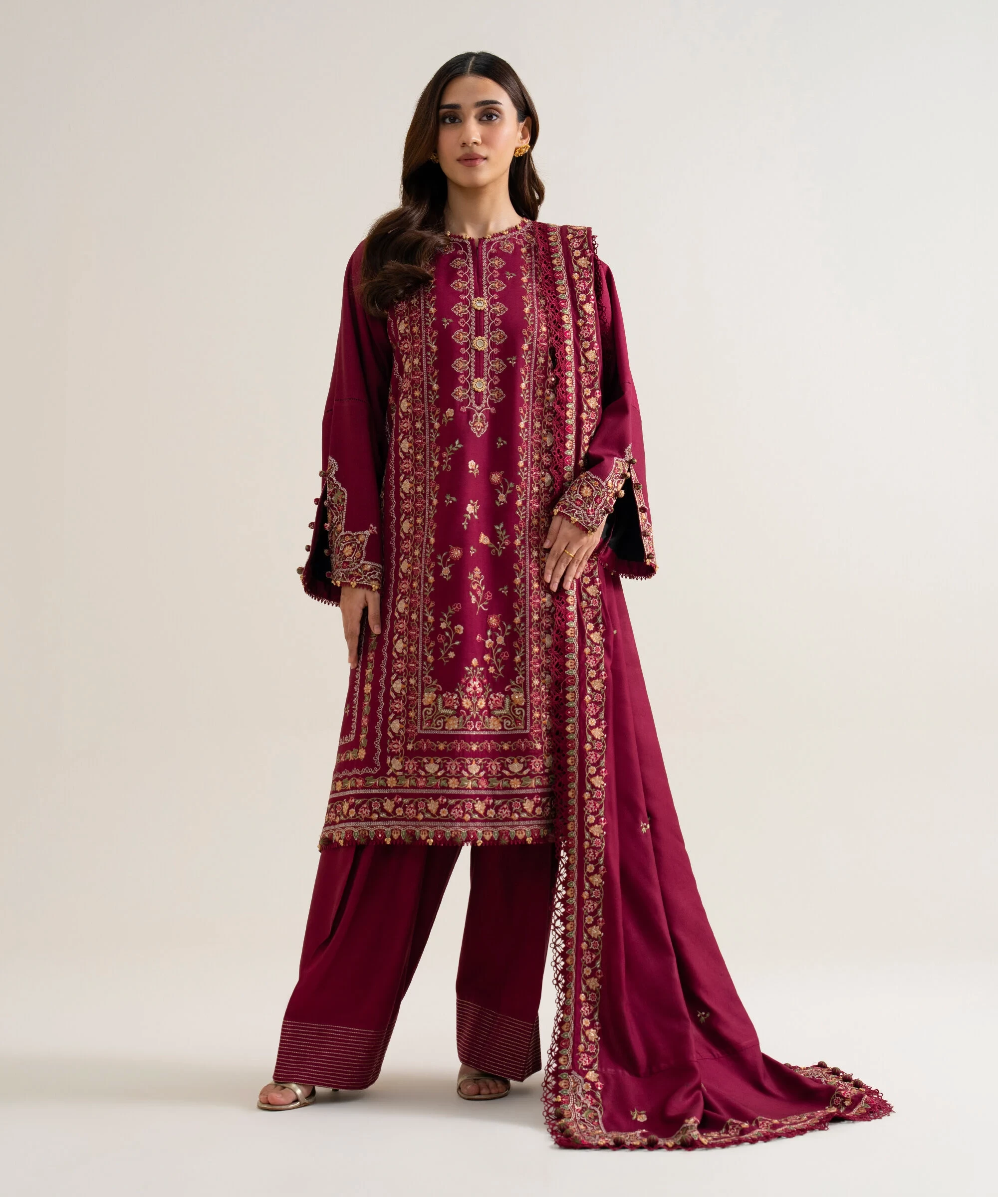 3 PIECE - EMBROIDERED COTTON TWILL SUIT - U3PELX26V941
