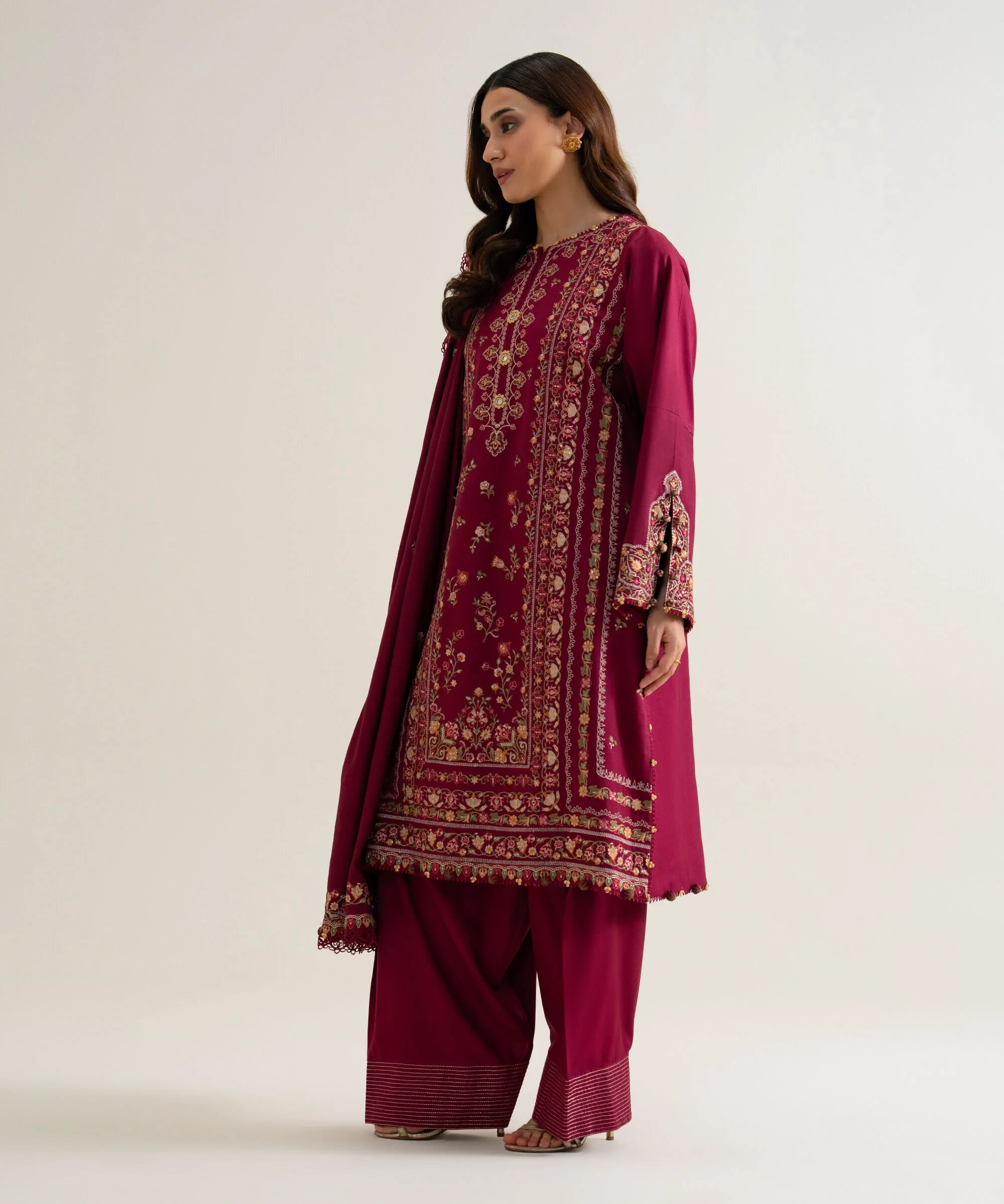 3 PIECE - EMBROIDERED COTTON TWILL SUIT - U3PELX26V941