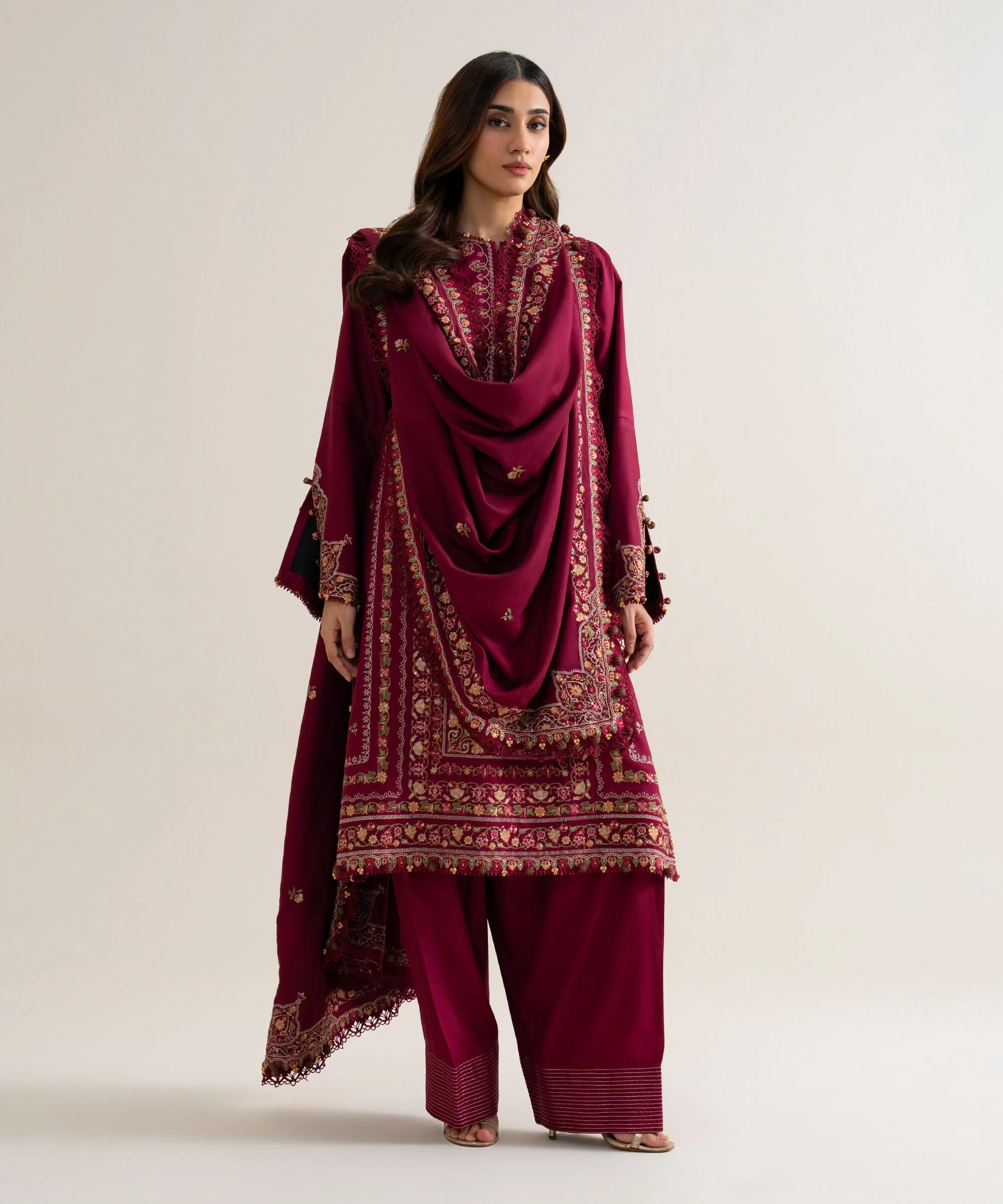 3 PIECE - EMBROIDERED COTTON TWILL SUIT - U3PELX26V941
