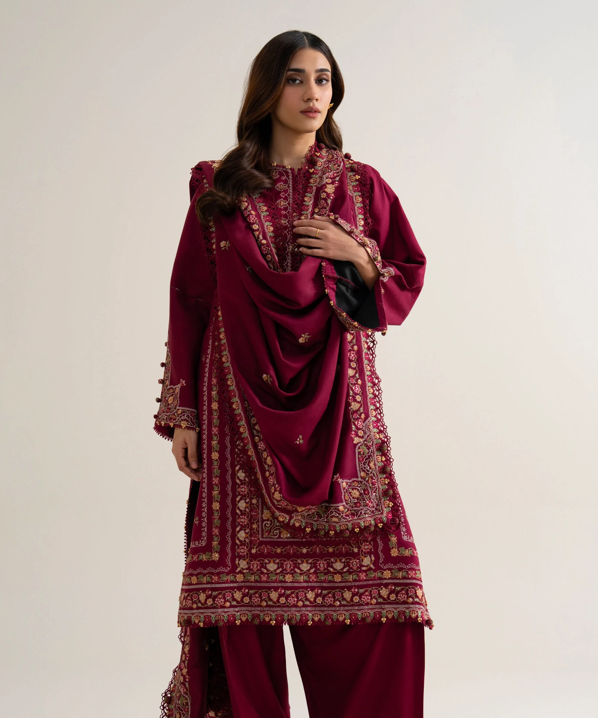 3 PIECE - EMBROIDERED COTTON TWILL SUIT - U3PELX26V941