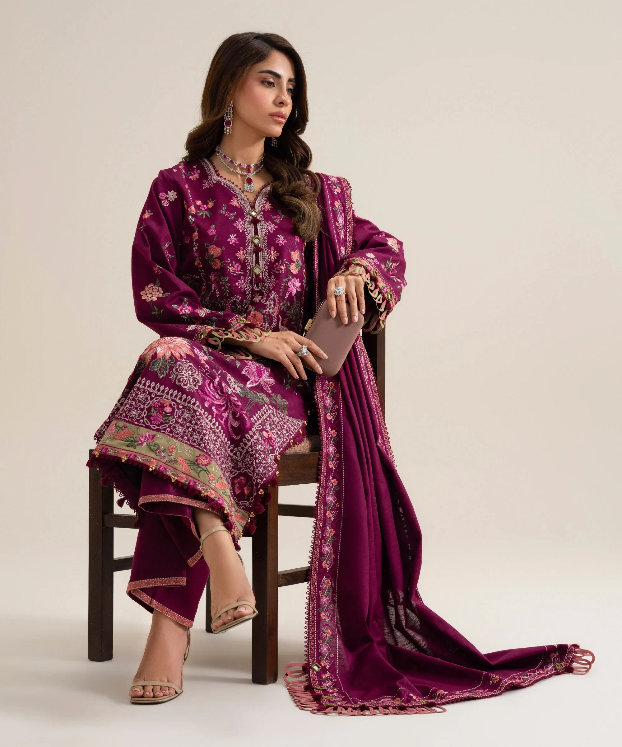 3 Piece - Embroidered Basic Khaddar Suit - U3PELX26V938
