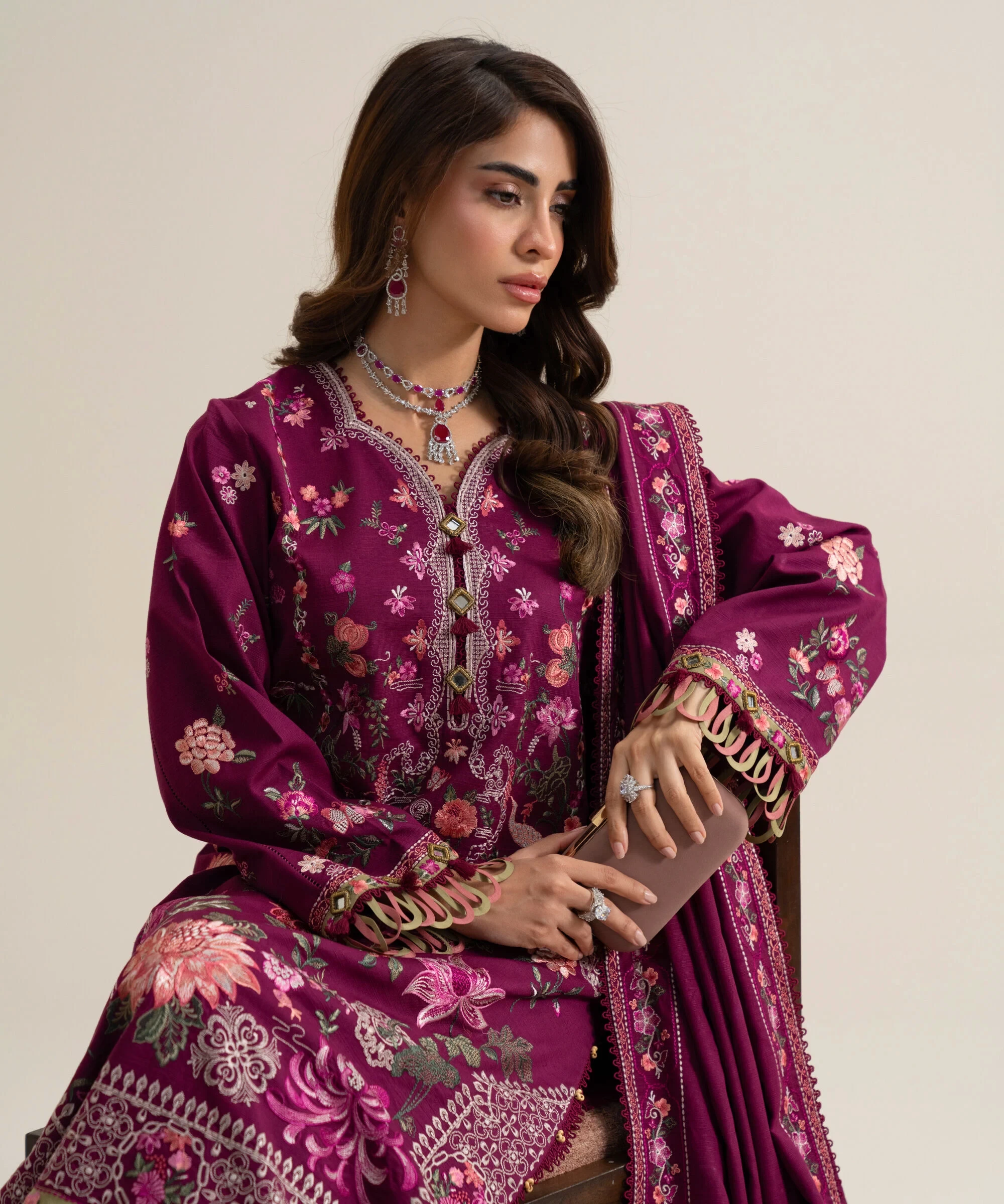 3 Piece - Embroidered Basic Khaddar Suit - U3PELX26V938