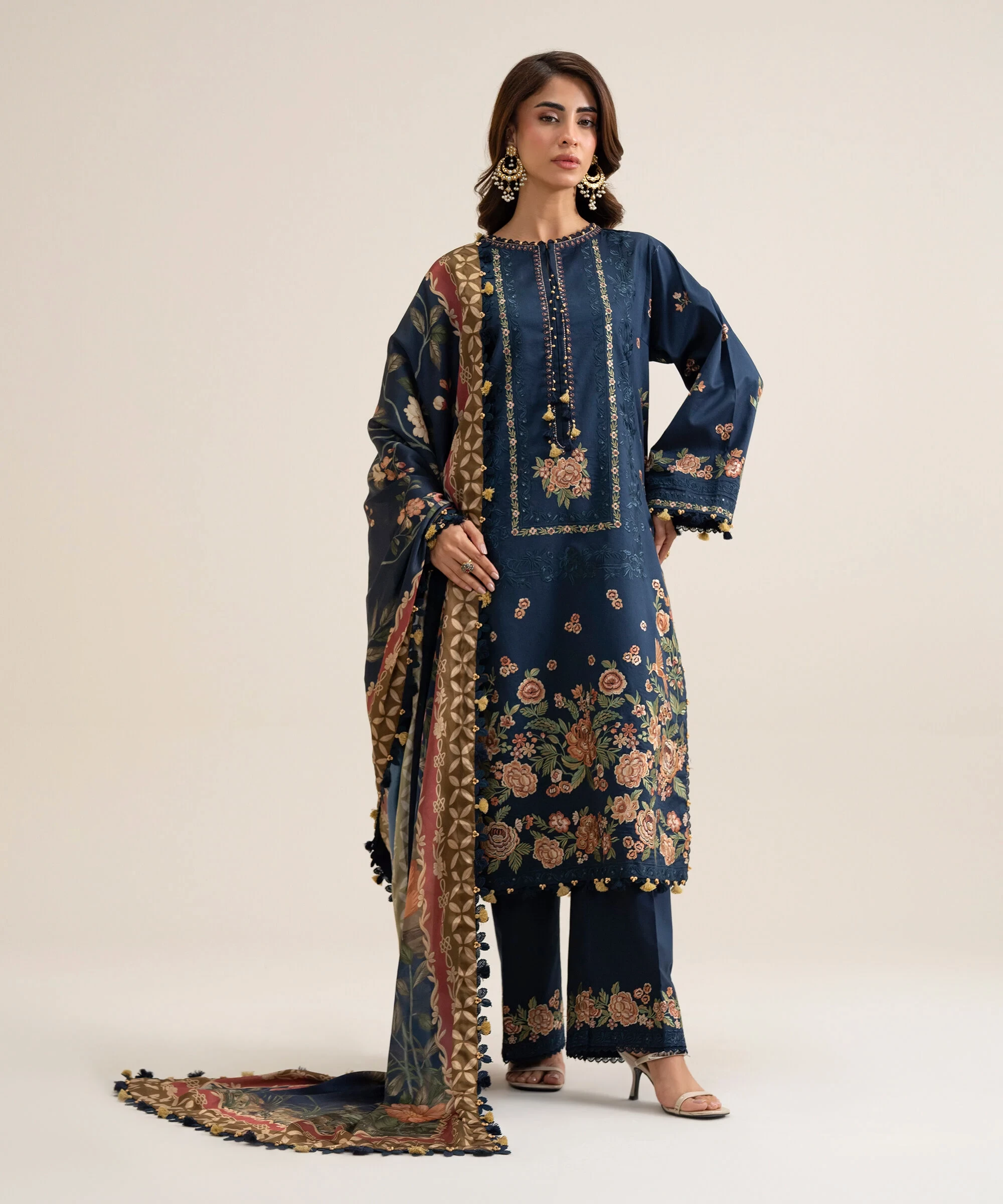 3 Piece - Embroidered Cotton Suit - U3PELX26V912