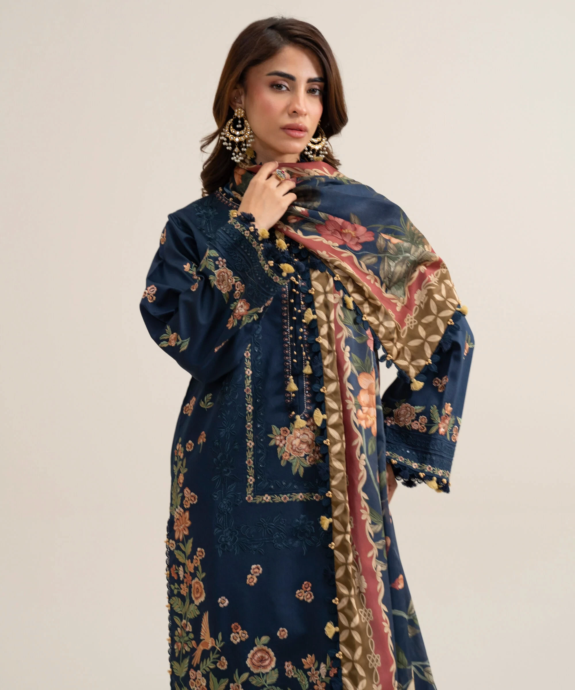 3 Piece - Embroidered Cotton Suit - U3PELX26V912