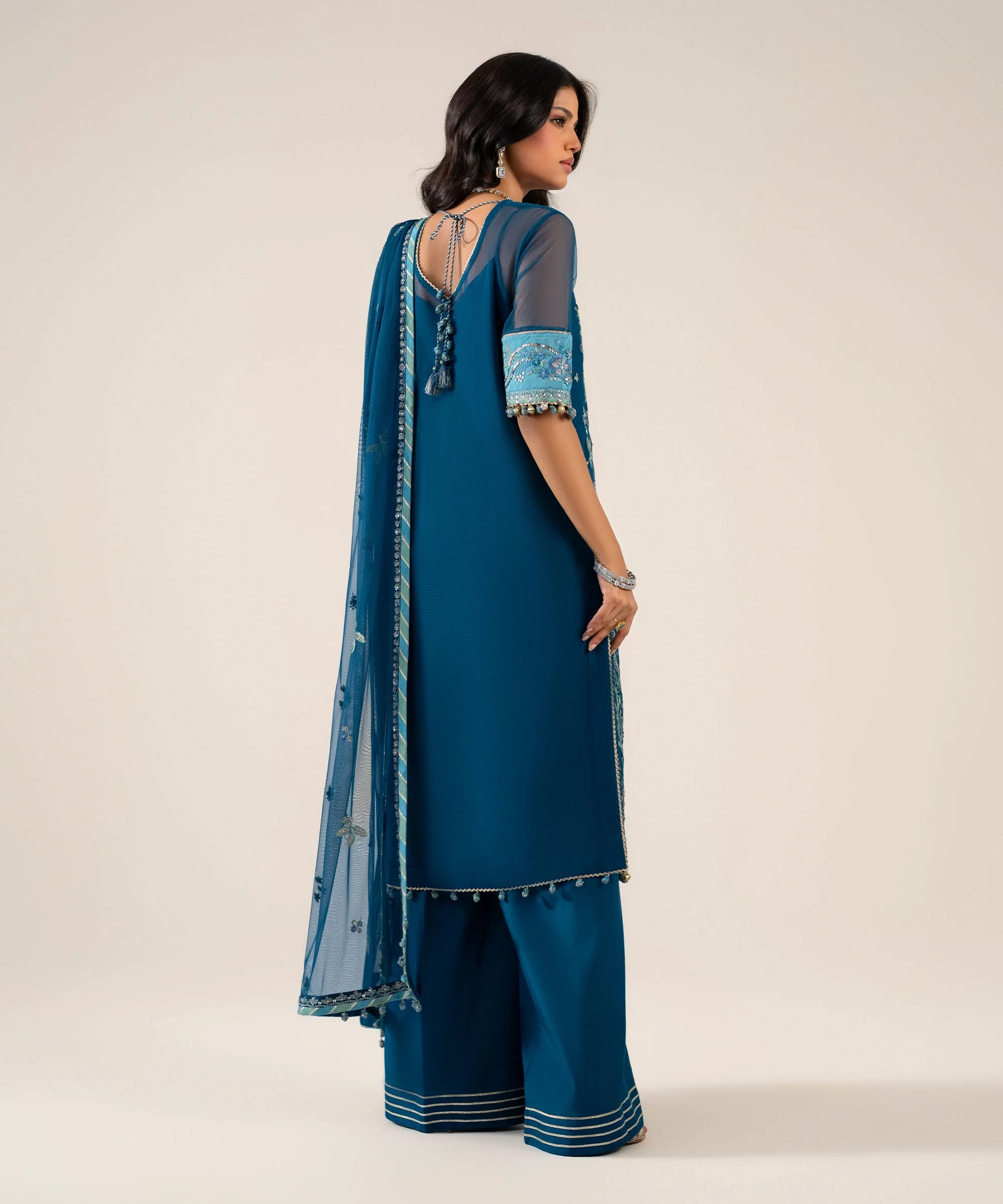 3 Piece - Embroidered Net Suit - U3PELXS26V92