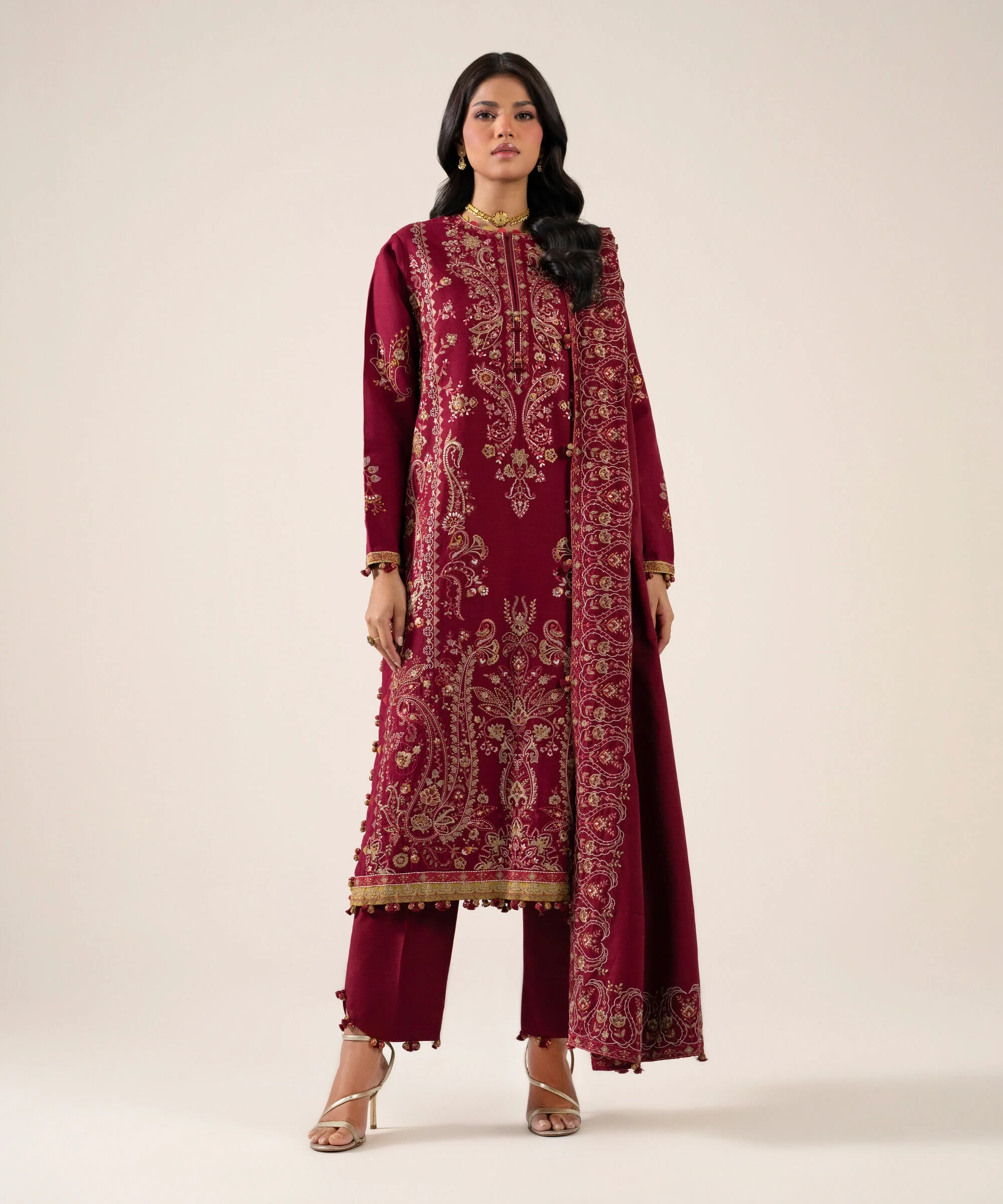 3 Piece - Embroidered Basic Khaddar Suit - U3PELX26V935