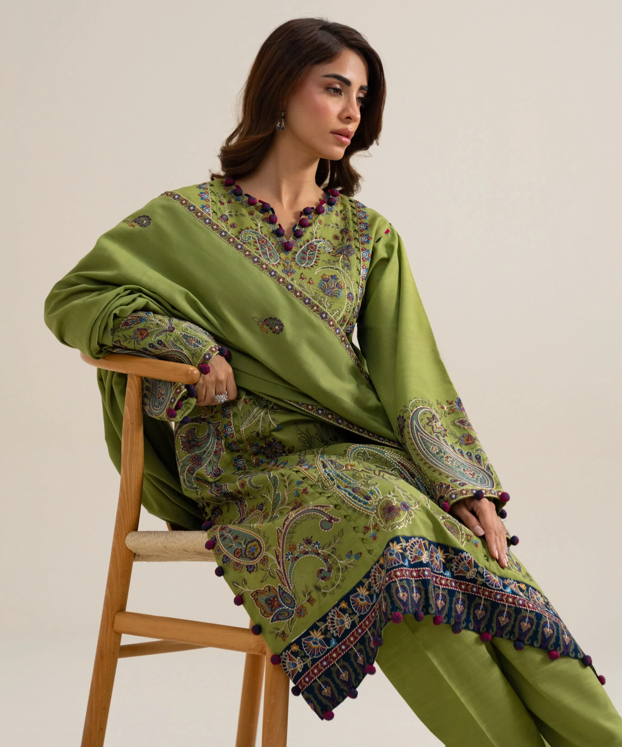 3 Piece - Embroidered Basic Khaddar Suit - U3PELX26V933