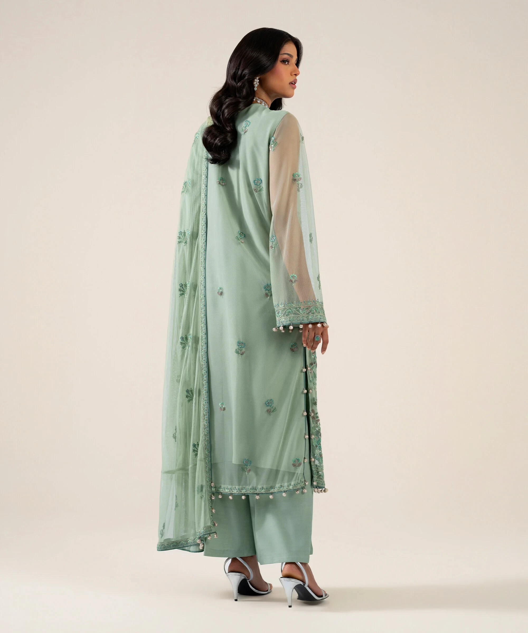 3 Piece - Embroidered Net Suit - U3PELXS26V91