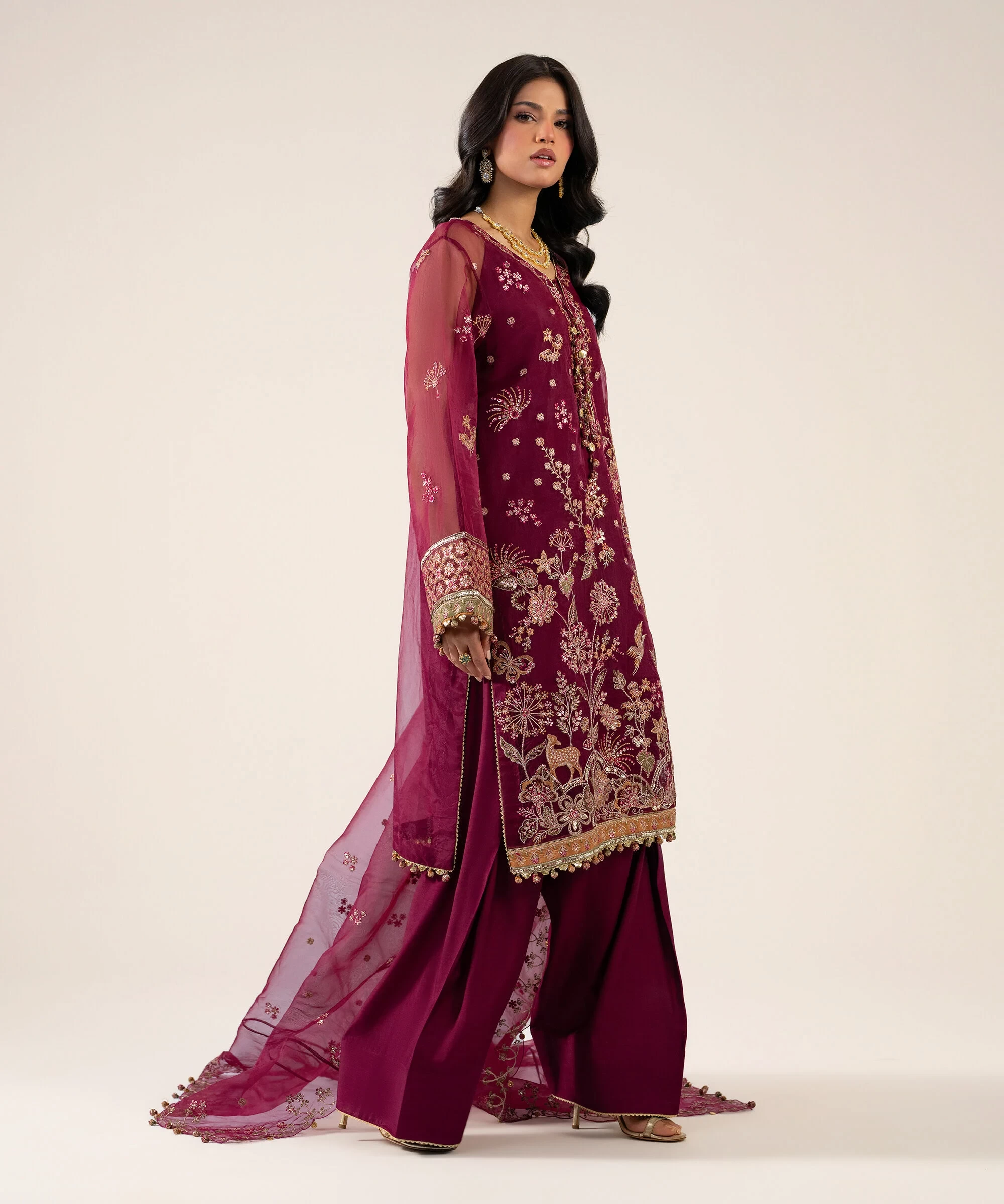 3 Piece - Embroidered Organza Suit - U3PELXS26V95