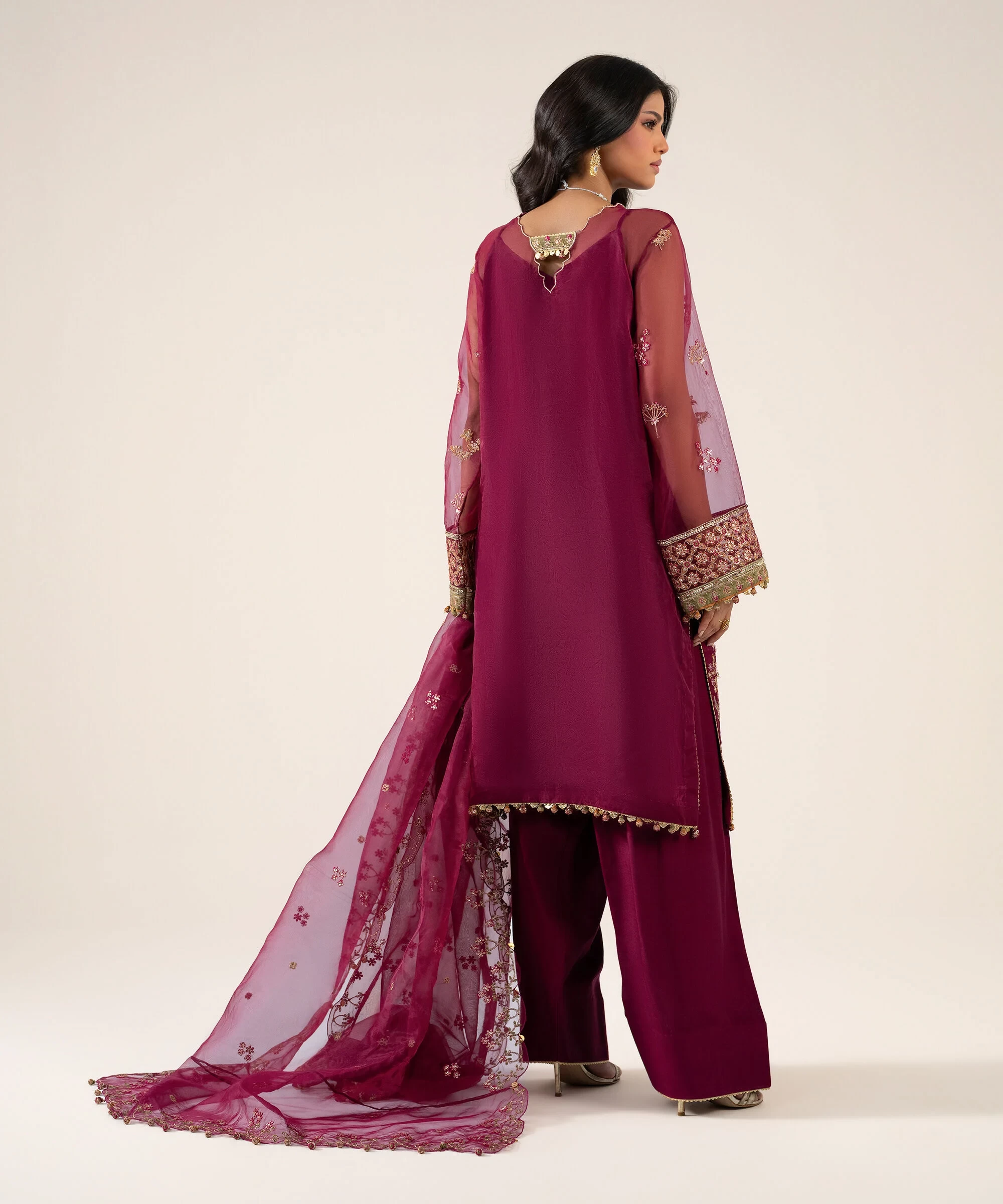 3 Piece - Embroidered Organza Suit - U3PELXS26V95
