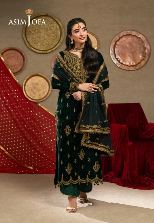 AJUMV-05 Embroidered Velvet 3 Pcs