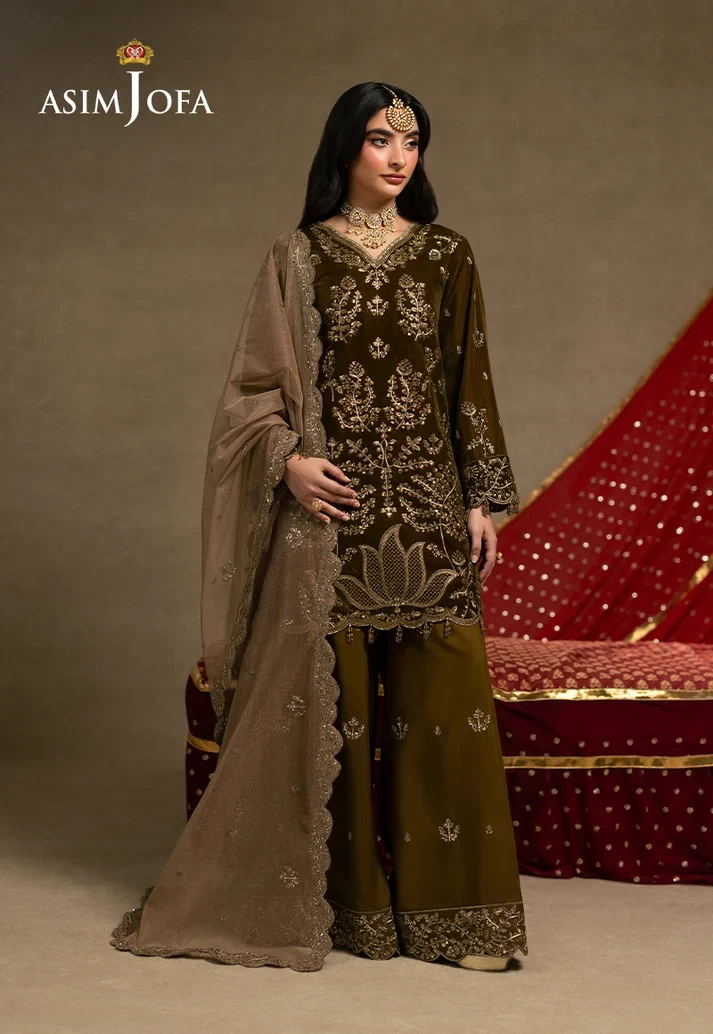 AJUMV-06 Embroidered Velvet 3 Pcs