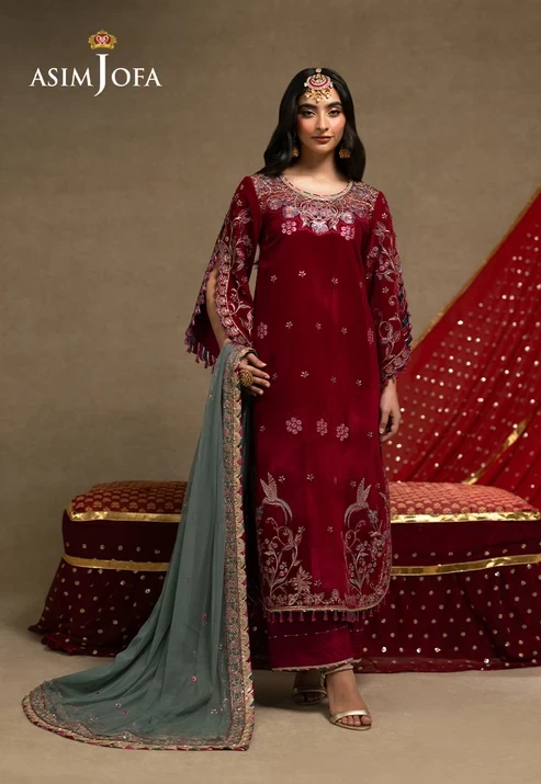 AJUMV-10 Embroidered Velvet 3 Pcs