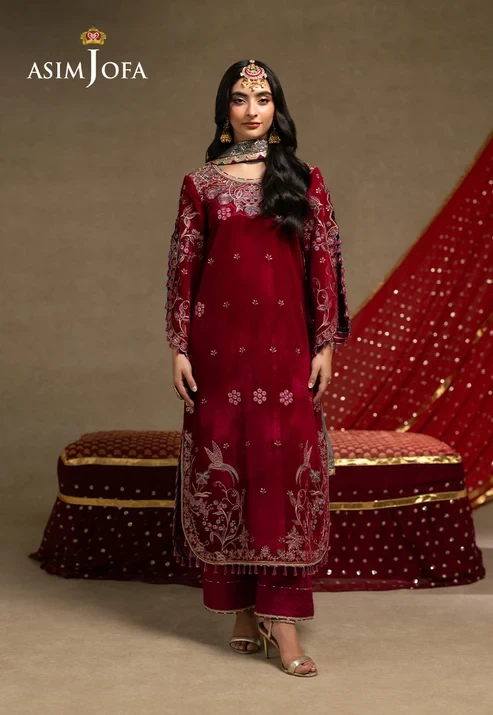 AJUMV-10 Embroidered Velvet 3 Pcs
