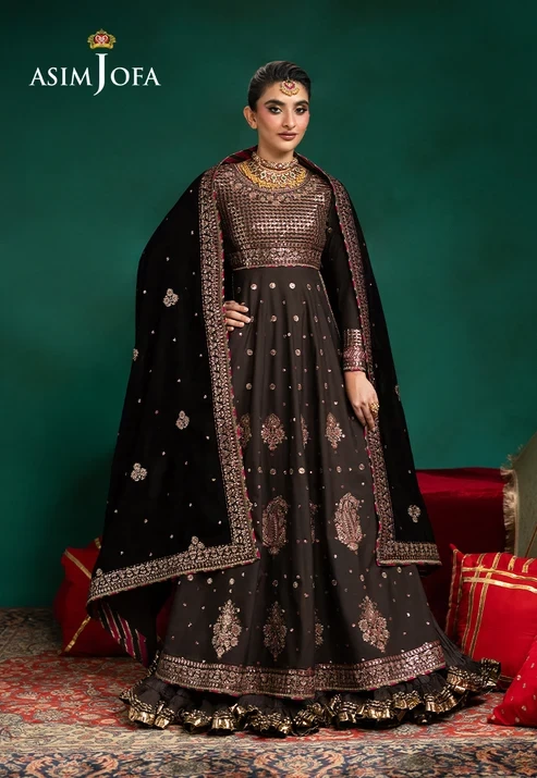 AJUMV-08 Embroidered Velvet & Malai Silk 3 Pcs