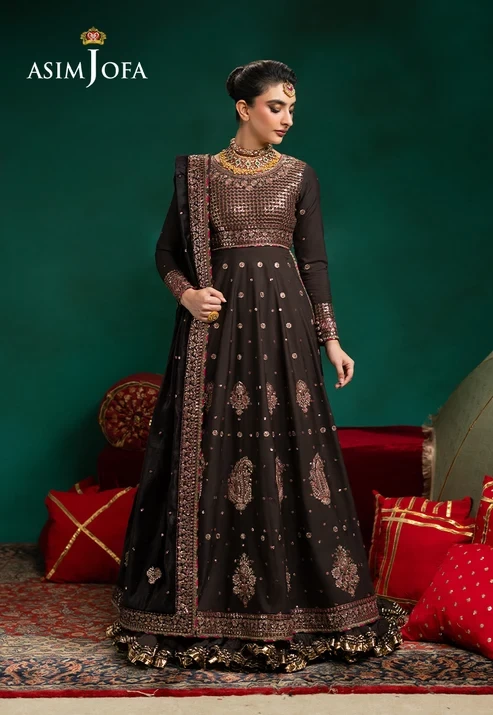 AJUMV-08 Embroidered Velvet & Malai Silk 3 Pcs