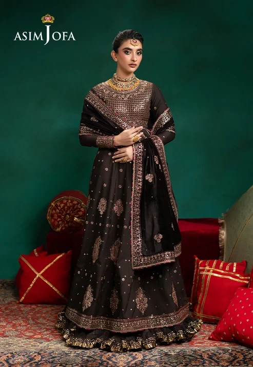 AJUMV-08 Embroidered Velvet & Malai Silk 3 Pcs