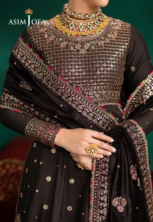 AJUMV-08 Embroidered Velvet & Malai Silk 3 Pcs