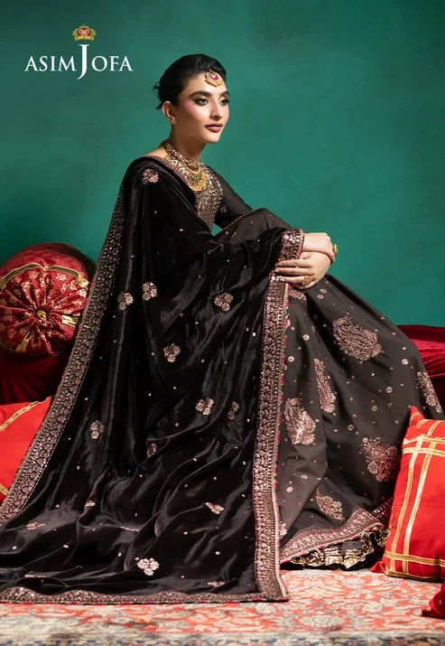 AJUMV-08 Embroidered Velvet & Malai Silk 3 Pcs