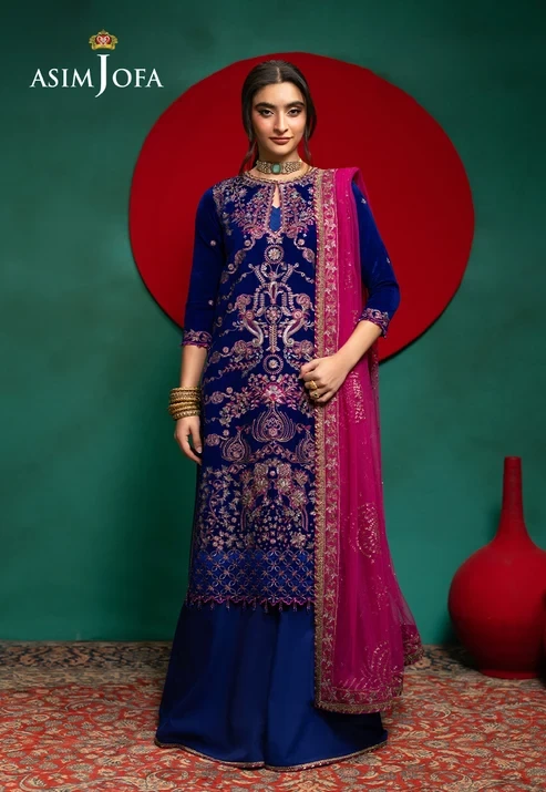 AJUMV-09 Embroidered Velvet 3 Pcs