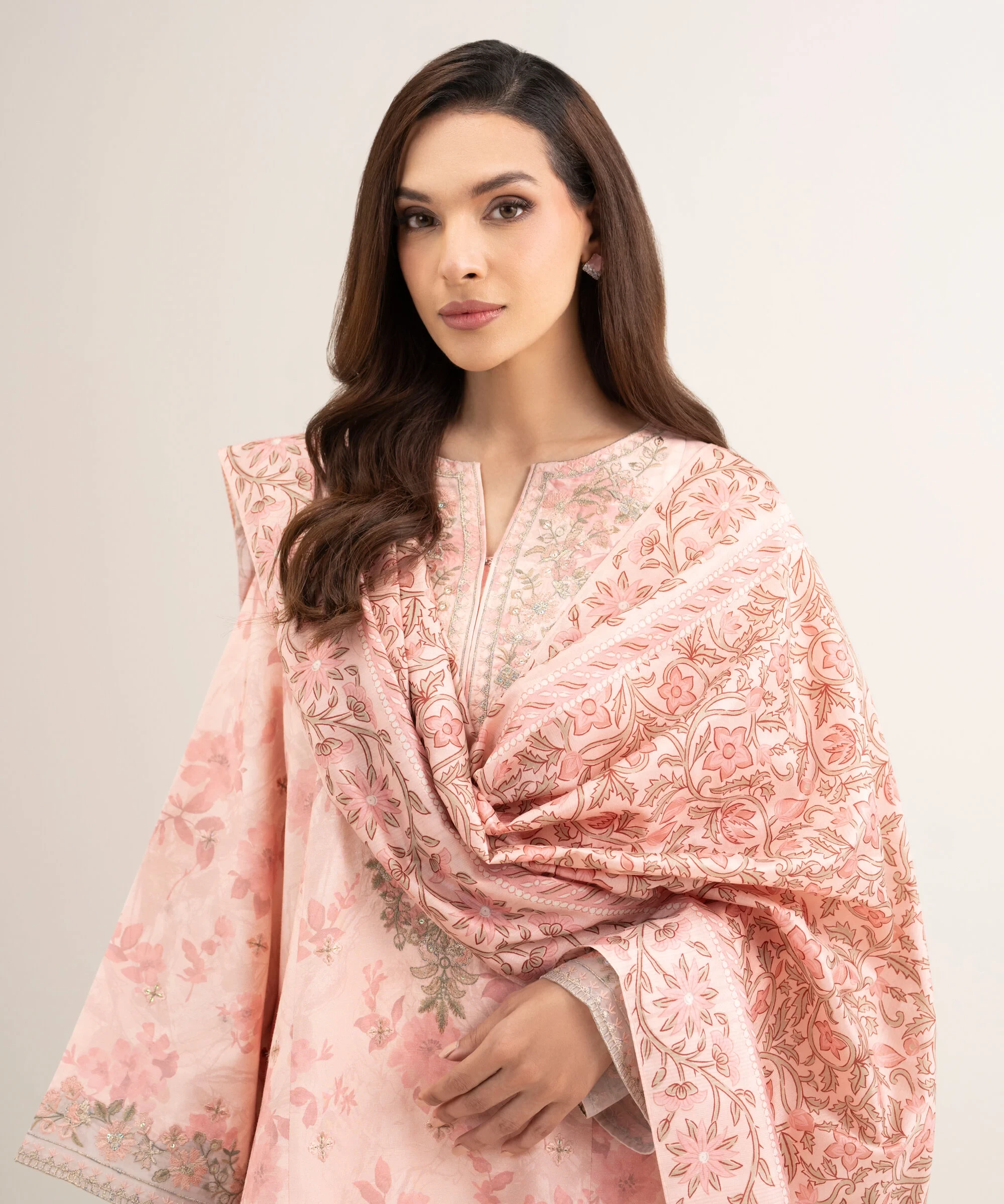 3 Piece Embroidered Raw Silk Suit - 3FELXS26V116