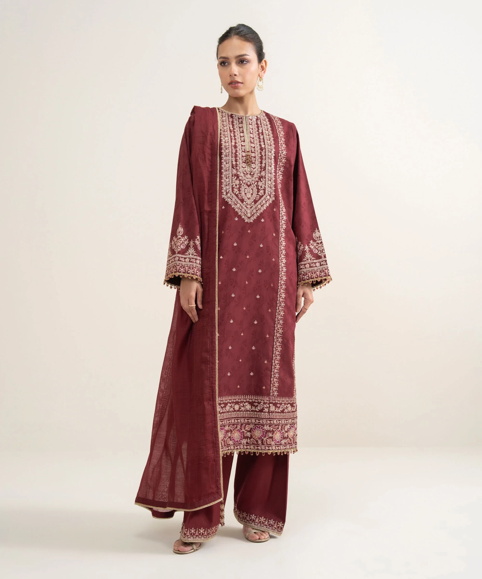 3 Piece Embroidered Jacquard Suit - 3PESUS26V436