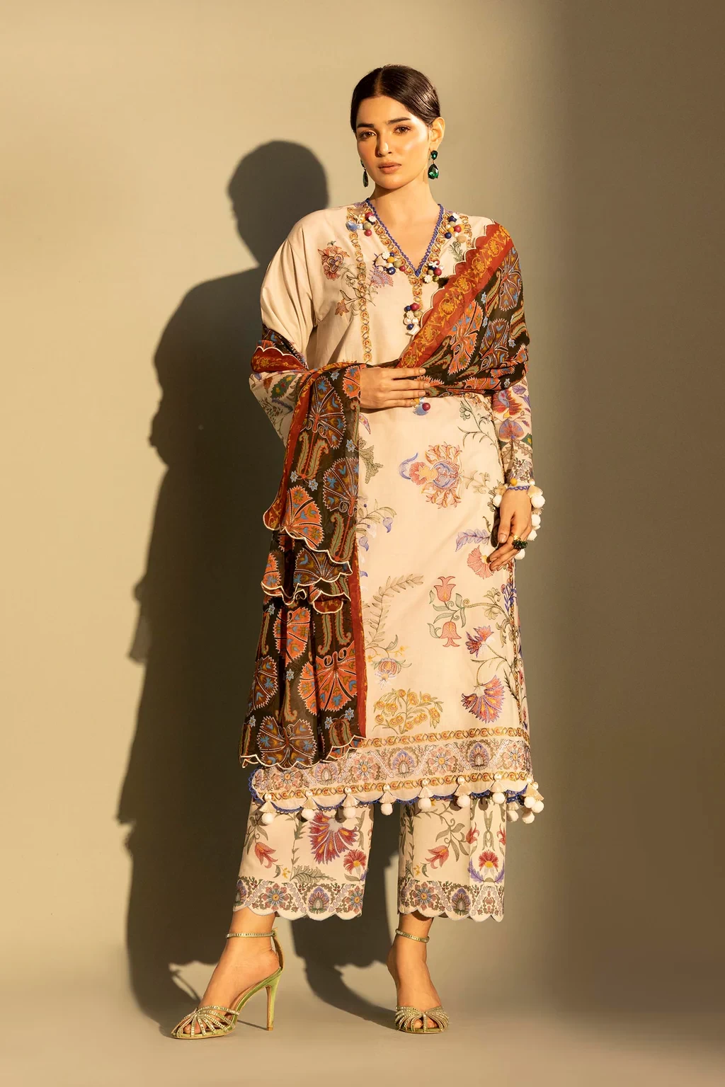 Embroidered 3 Piece Muzlin Suit - M262-012A-CJ