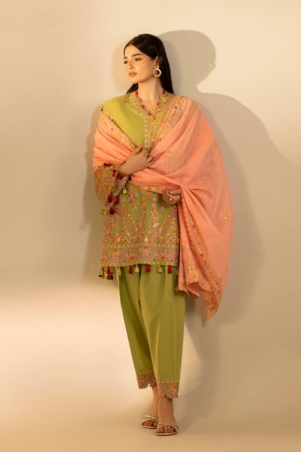 Embroidered 3 Piece Muzlin Suit - M262-007B-DC